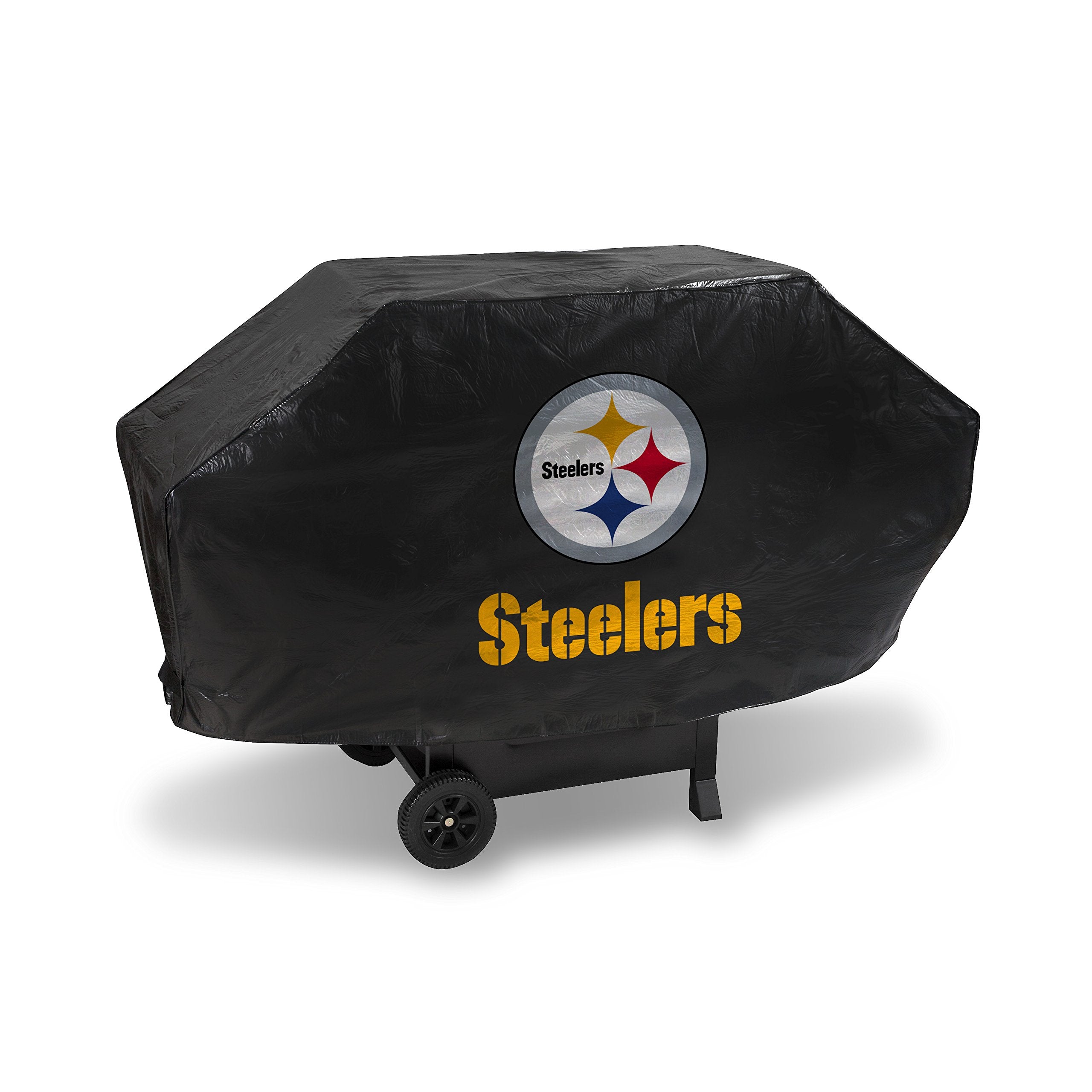 Rico Industries NFL Pittsburgh Steelers Black Deluxe Grill Cover Deluxe Vinyl Grill Cover - 68' Wide/Heavy Duty/hook and loop St