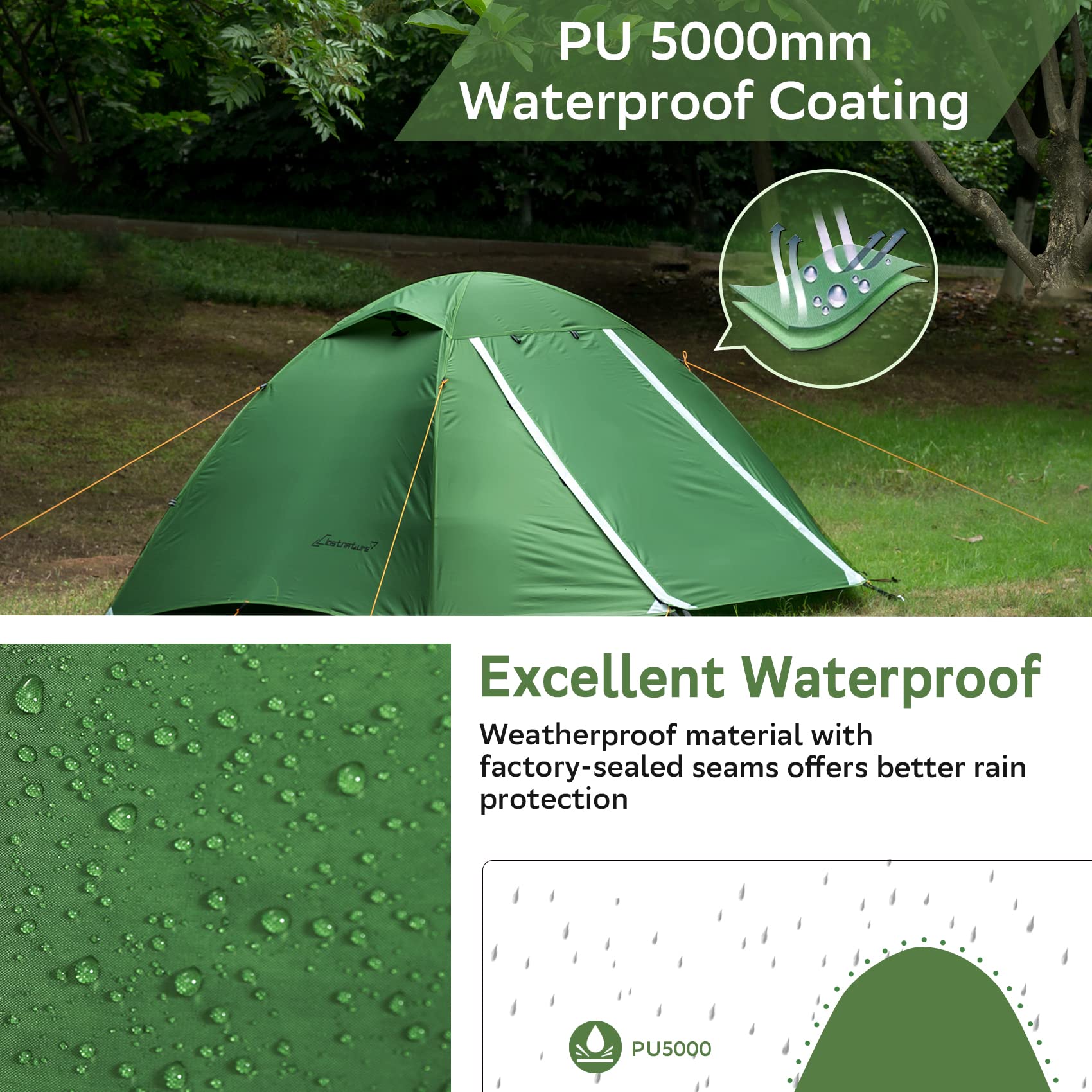 Clostnature Polaris Lightweight Backpacking Tent - 2 Person Ultralight Waterproof Camping Tent, 3 Season Large Size Easy Setup T