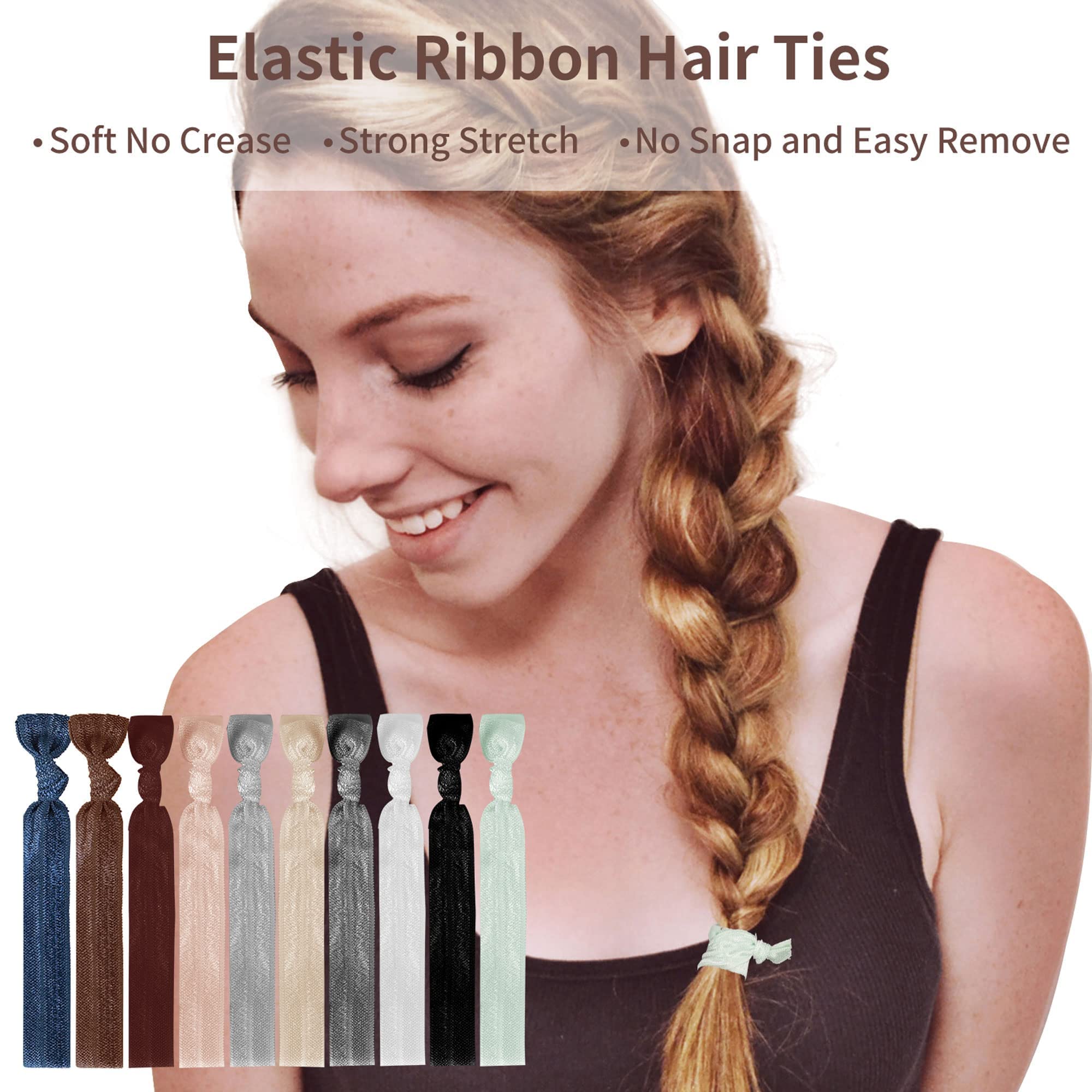 79Style 125Pcs Neutral Hair Ties For Women Elastic Ribbon Hair Ties Knotted Ponytail Holders No Breakage Cotton Fabric Hair Band