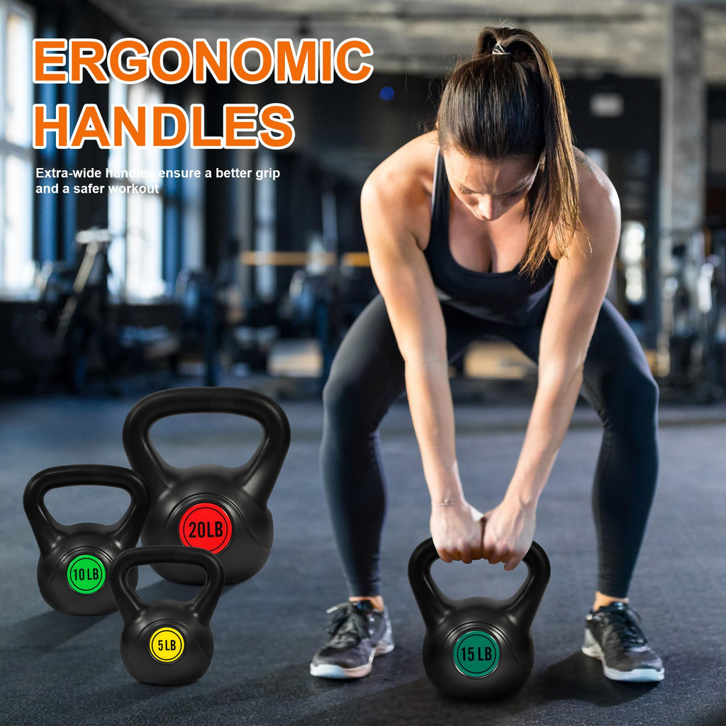 Fitvids Kettlebell Sets 4 Piece Strength Training KettleBells Weight Set 5lb, 10lb, 15lb, 20lb Kettle Bell