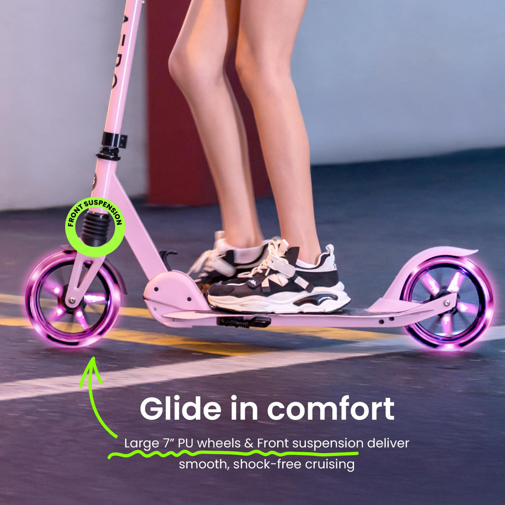 Aero Scooter for Kids 6-12 & Teens | Light Up Big Wheels & Shock Absorption | Boys Girls 2 Wheels Kick Scooter | Foldable & Heig