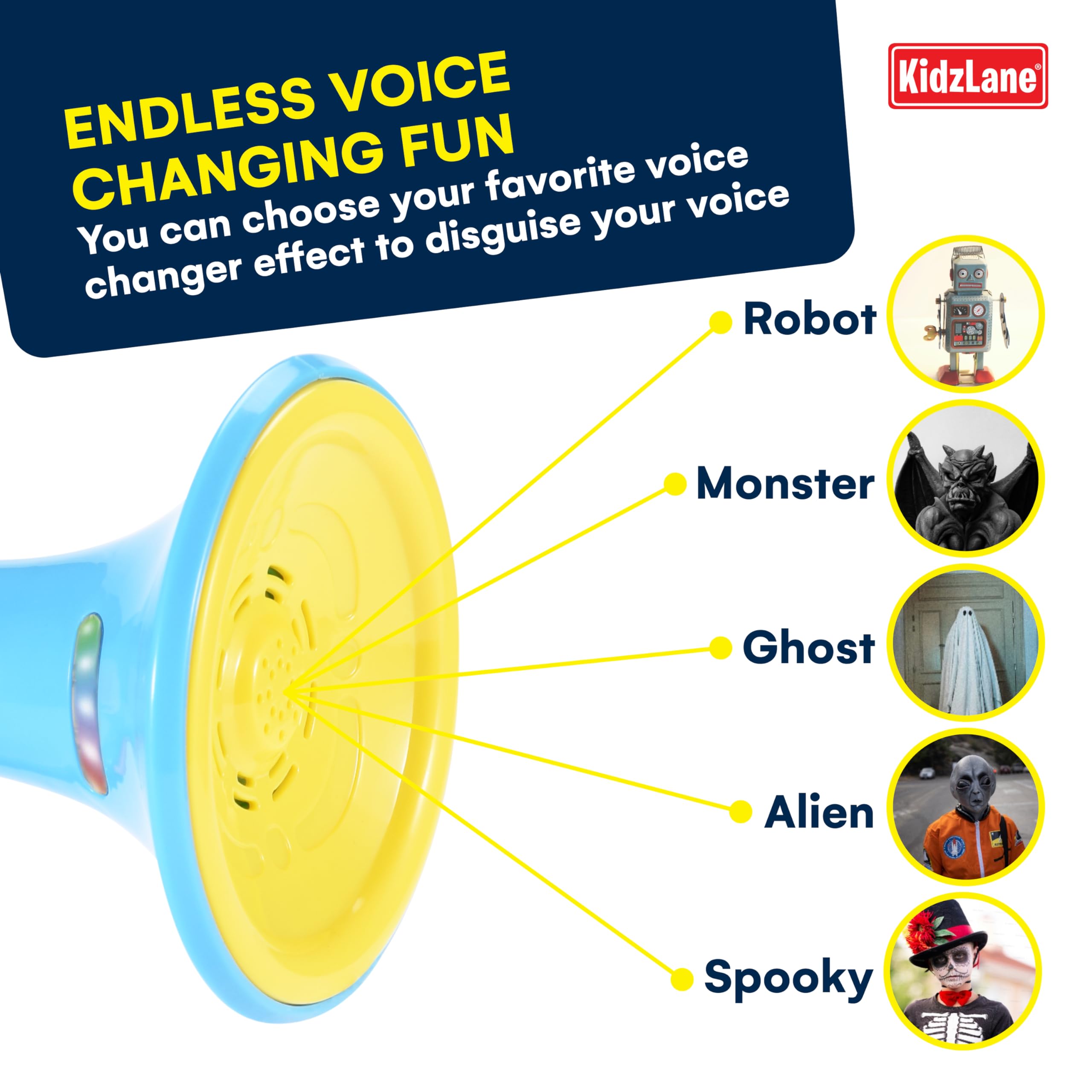 Kidzlane Voice Changer For Kids  Kids Megaphone For Kids Function, Led Lights, And 5 Different Sound Effects  Kids Voice Changer