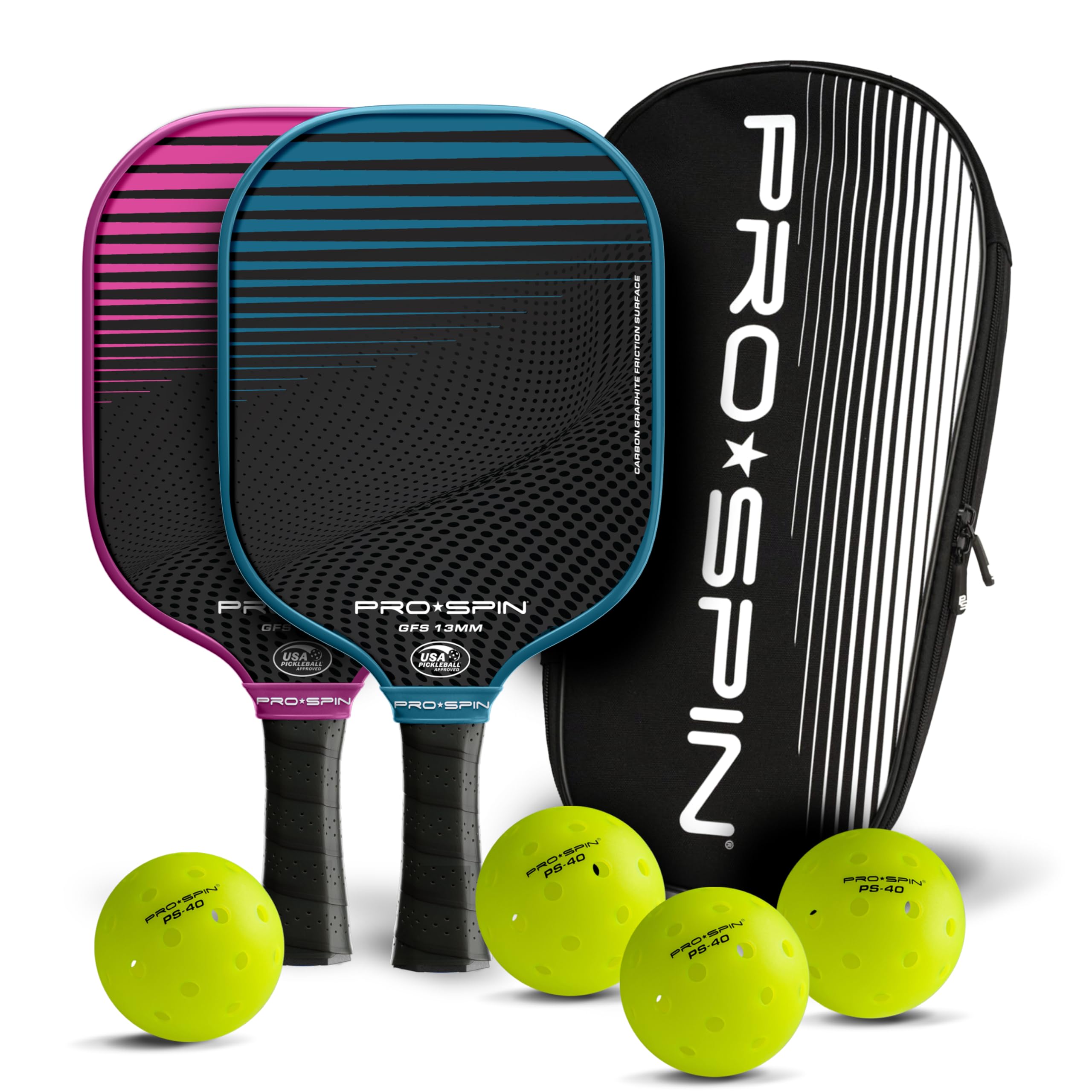 Pro Spin Pickleball Paddles - Set Of 2 Usapa-Approved Graphite Carbon Pickle Ball Paddles, 4 High-Performance Pickleball Balls,