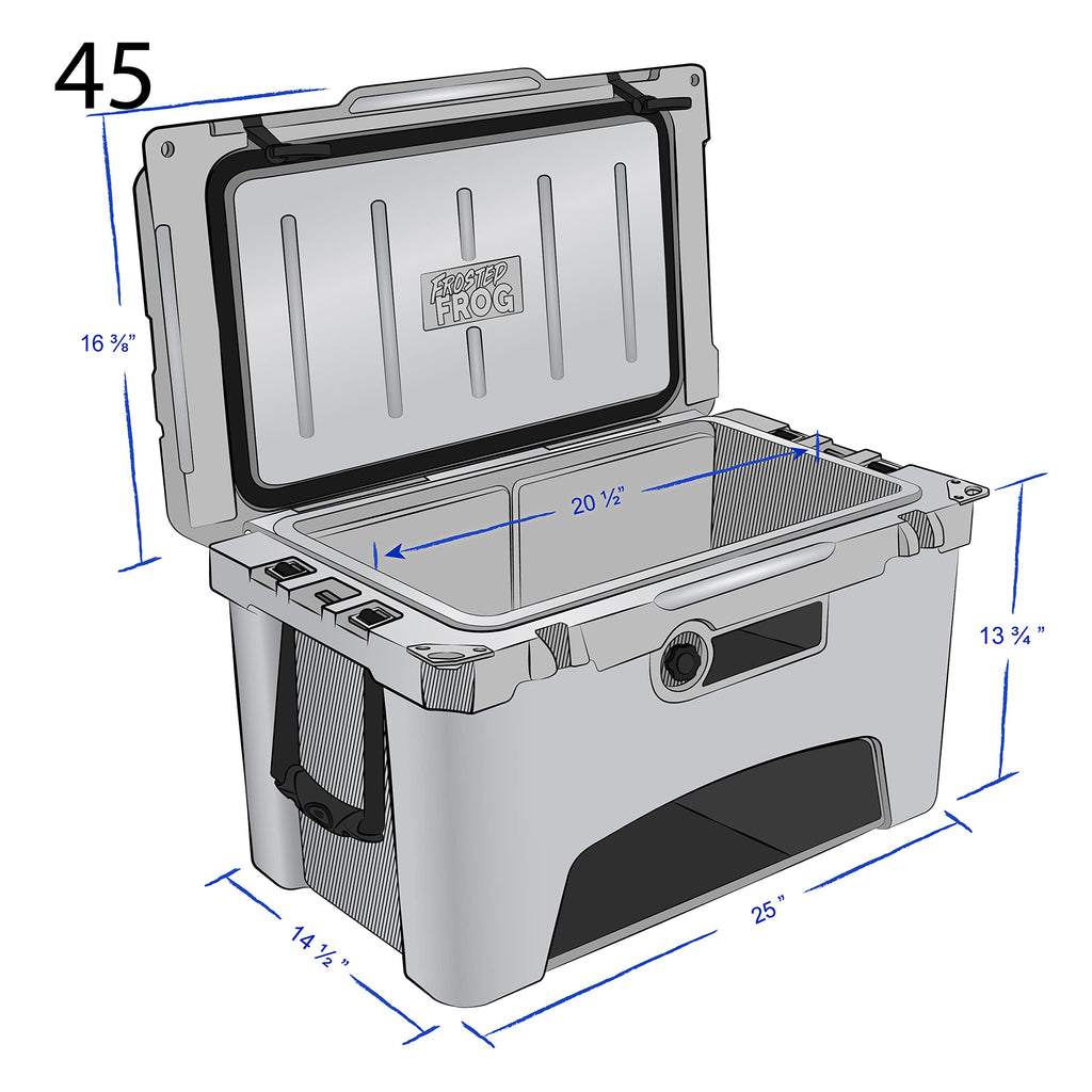 Frosted Frog White 45 Quart Ice Chest Heavy Duty High Performance Roto-Molded Commercial Grade Insulated Cooler