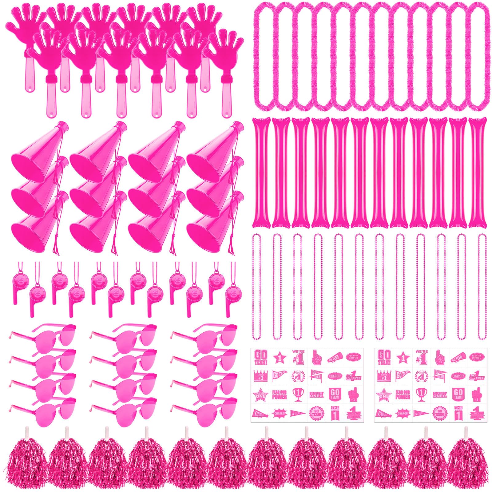 Soulchen 360 Pcs Pink Team Spirit Accessories Bulk Field Day Accessories Pep Rally Color War Camp Spirit Events Party Items Chee
