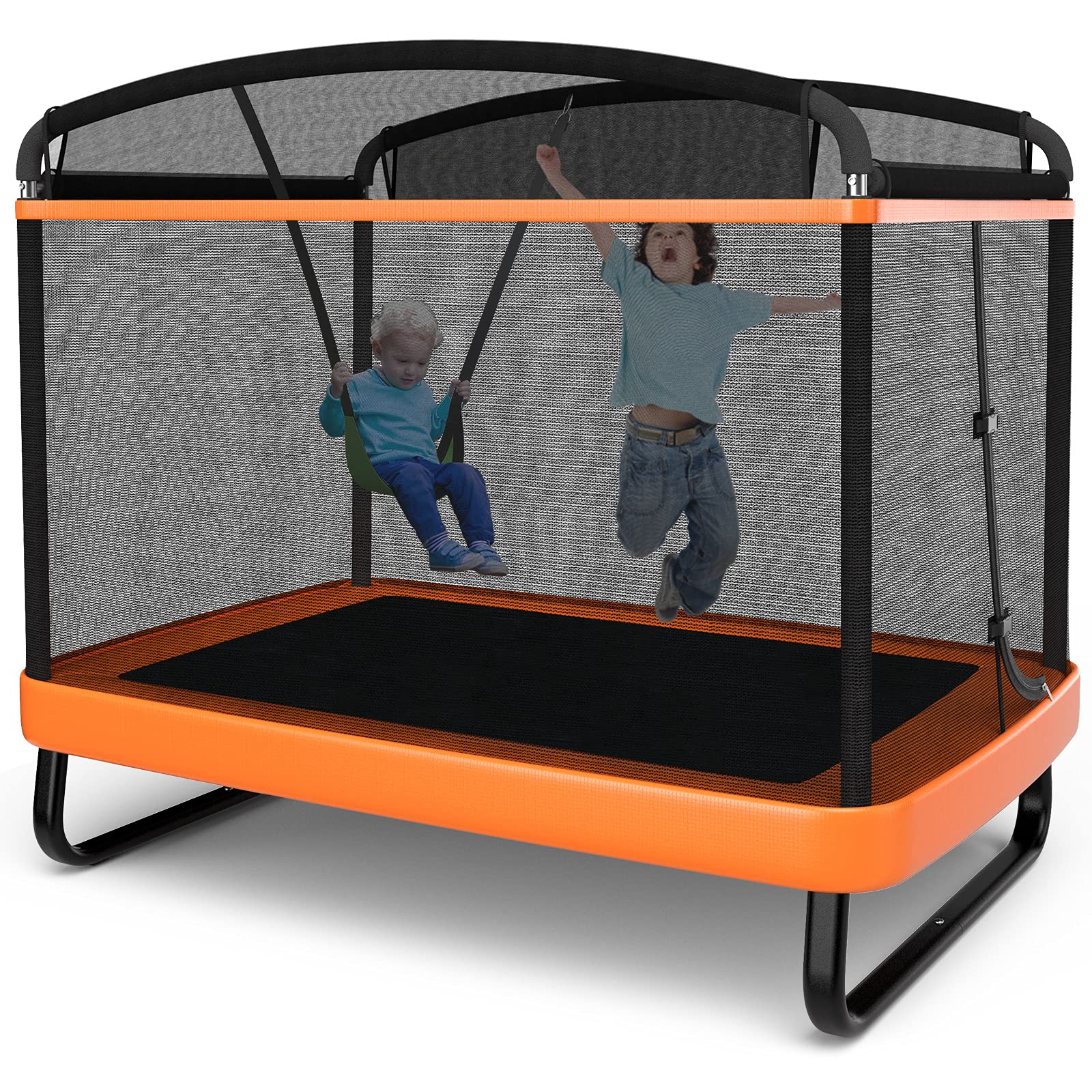 Giantex 6 Ft Kids Trampoline with Swing, Max Load 220lbs, Indoor Small Trampoline for 2 Kids, with Safety Enclosure Net, Built-i