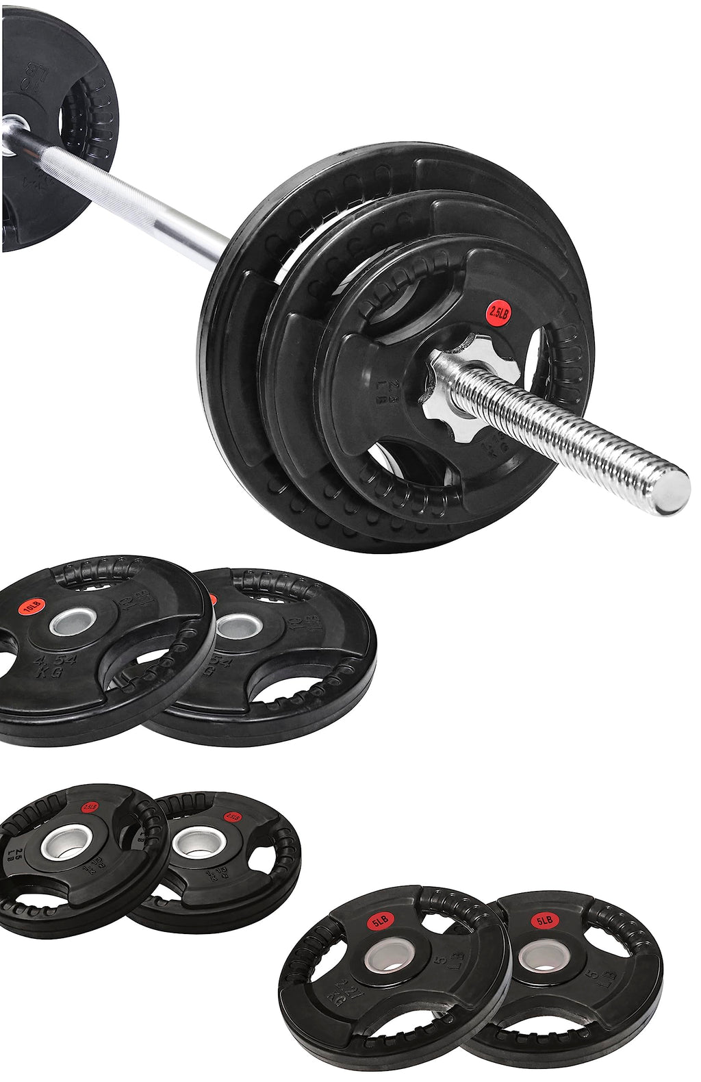 Signature Fitness Cast Iron Standard Weight Plates Including 5Ft Standard Barbell With Star Locks, 45-Pound Set (35 Pounds Plate