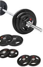 Signature Fitness Cast Iron Standard Weight Plates Including 5Ft Standard Barbell With Star Locks, 45-Pound Set (35 Pounds Plate