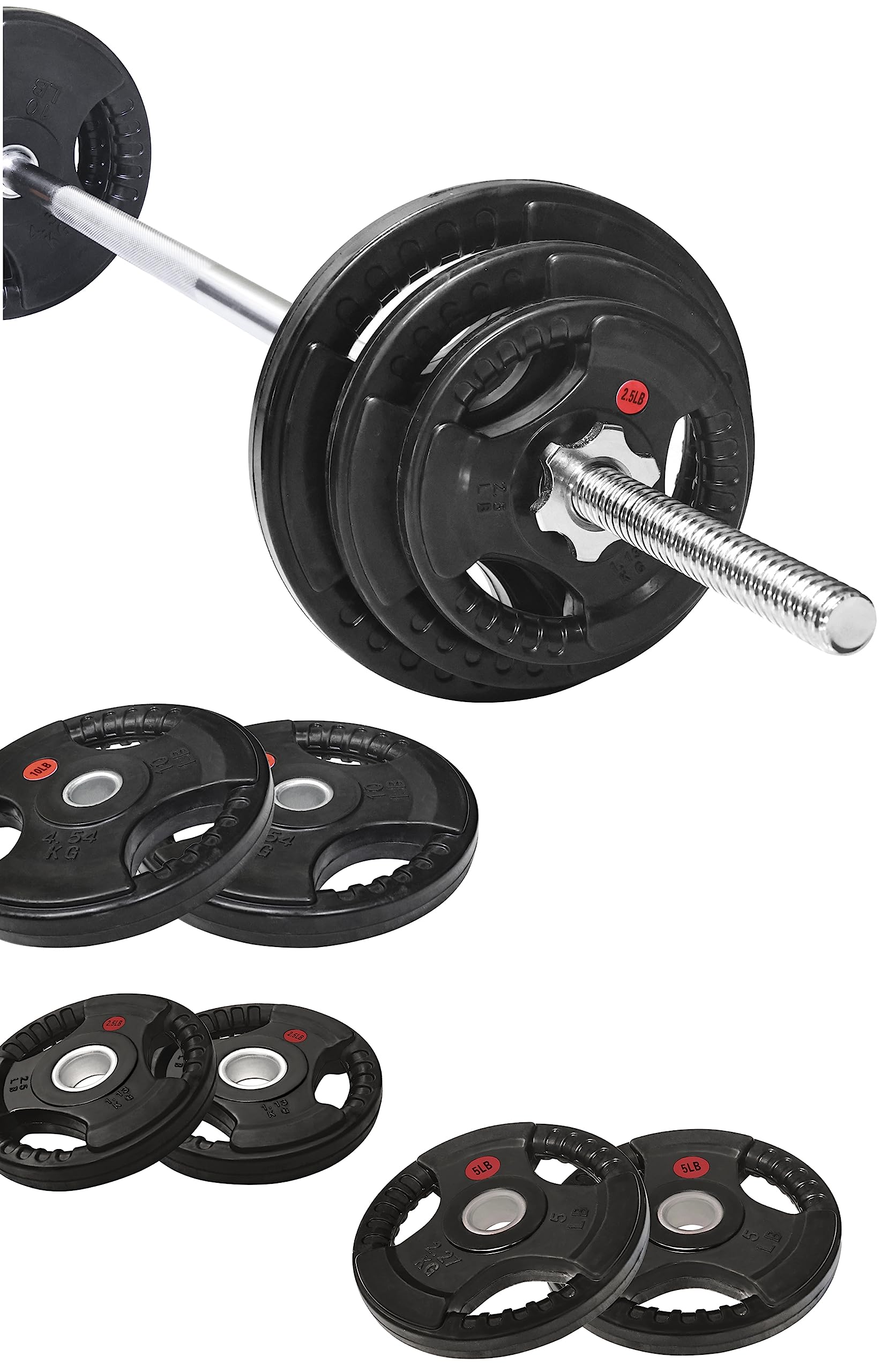 Signature Fitness Cast Iron Standard Weight Plates Including 5Ft Standard Barbell With Star Locks, 45-Pound Set (35 Pounds Plate