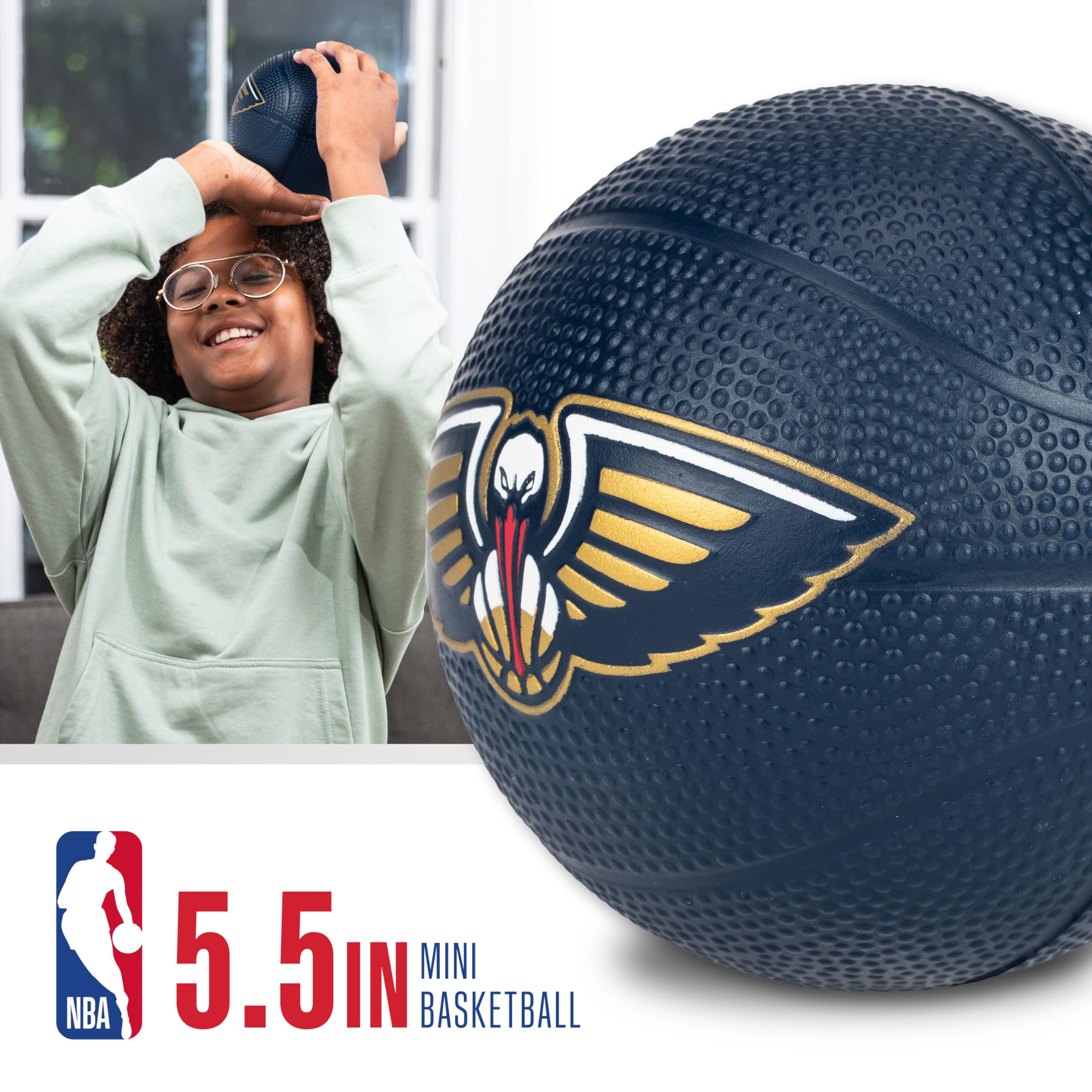 Franklin Sports Nba New Orleans Pelicans Mini Foam Basketball - Kids 5.5'' Inch Toy Basketball For Over The Door + Mini Indoor H