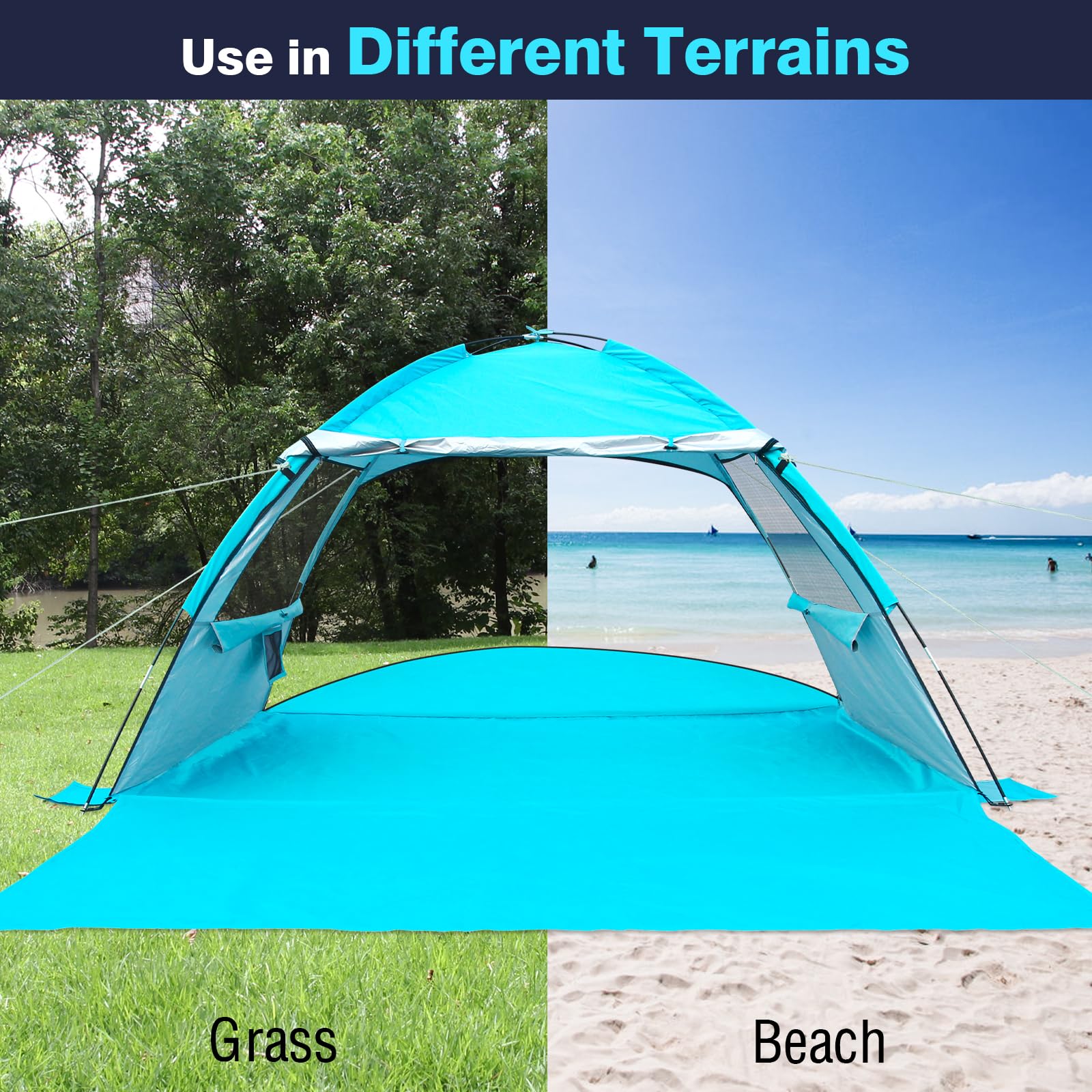 Dlucky Beach Tent For 2/3-4/5 Person,Anti-Uv Portable Sun Shade Shelterupf 50+,Both Sides Extendable Floor,Extendable Awning,Wit