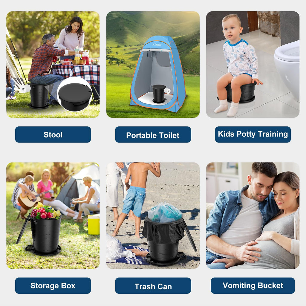 Pahtto Portable Toilet For Adults, Retractable Porta Potty For Camping, Fishing, Rv Travel, Road Trips With Toilet Paper Holder