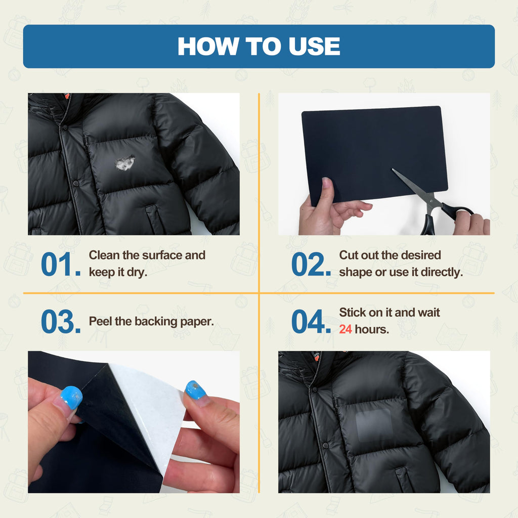 KING MOUNTAIN Self Adhesive Fabric Repair Patch, 5  8 Inches 8 Pcs, Quick Down Jacket Repair Patch, Waterproof Outdoor Gear Patc