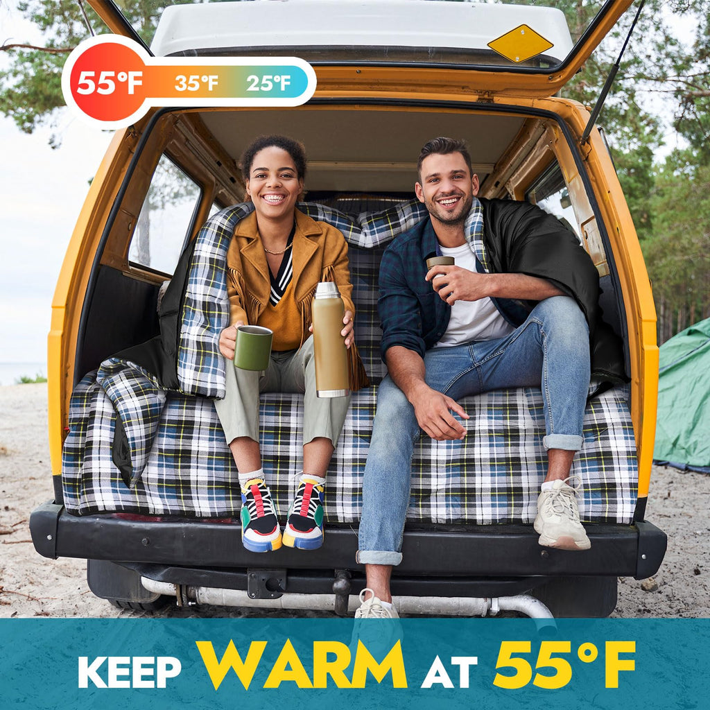 Canway Flannel Double Sleeping Bag For Adults With 2 Pillows 2 Person Sleeping Bags Camping Xxl Queen Size Two Person Sleeping B