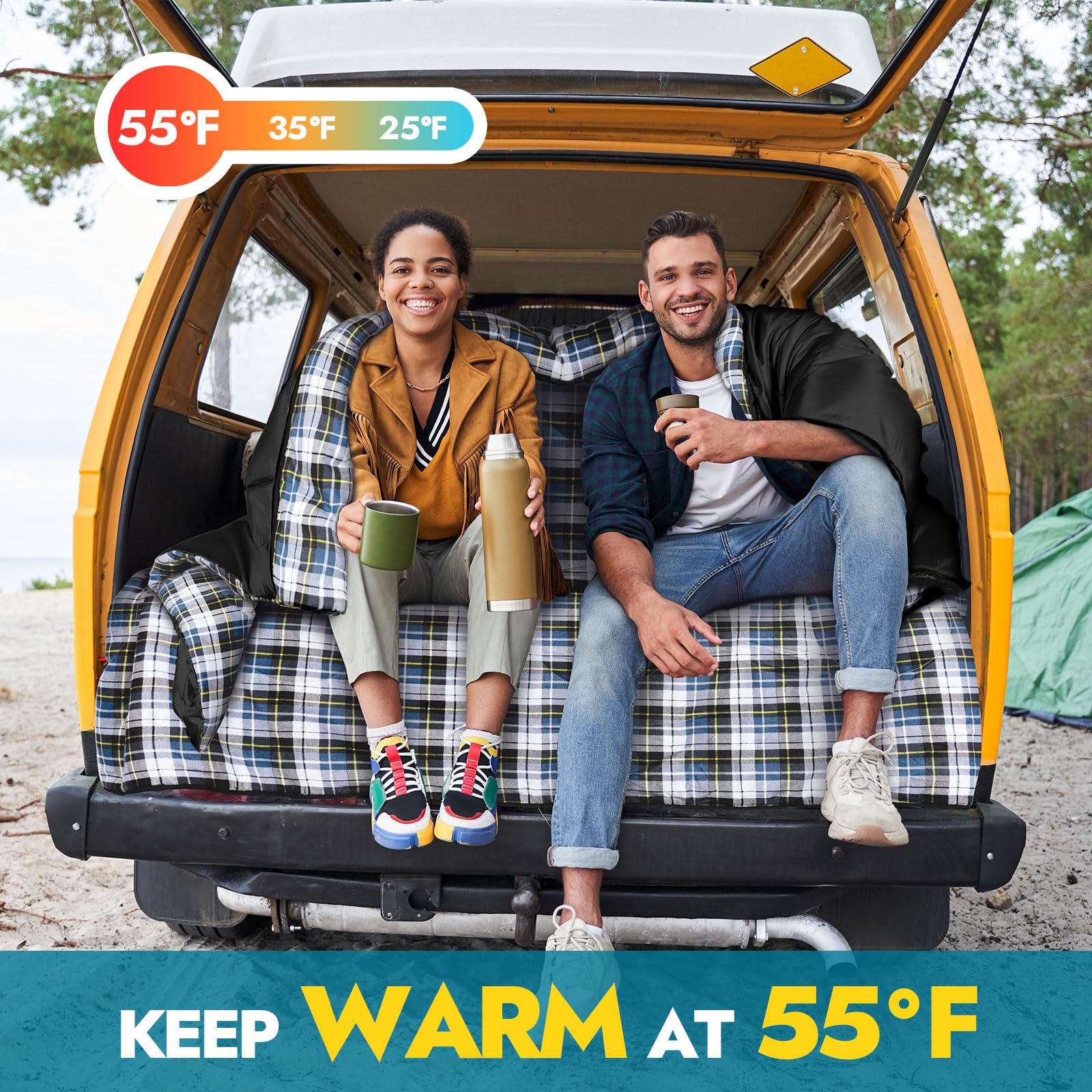 Canway Flannel Double Sleeping Bag For Adults With 2 Pillows 2 Person Sleeping Bags Camping Xxl Queen Size Two Person Sleeping B