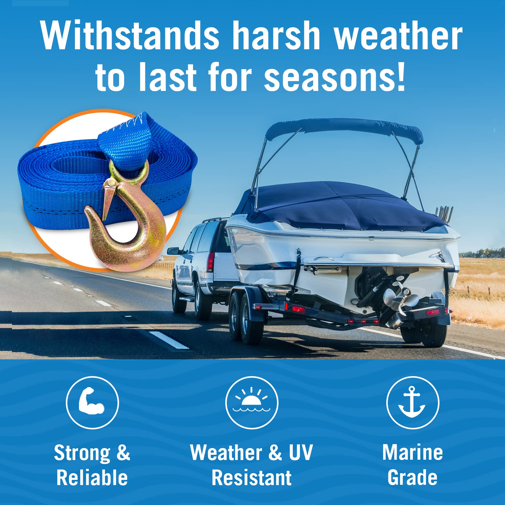Boat Trailer Winch Strap With Hook Bow Boat Winch Strap Replacement For Hand Crank Trailer Heavy Duty Winch Strap With Hook Towi