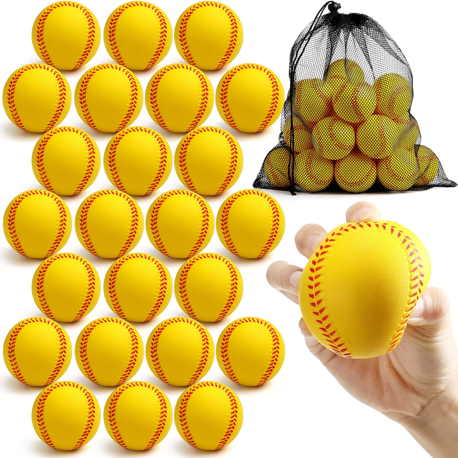 Outus 24 Pcs Foam Training Baseball Sports Soft Foam Baseball Teenager Practice (Yellow)