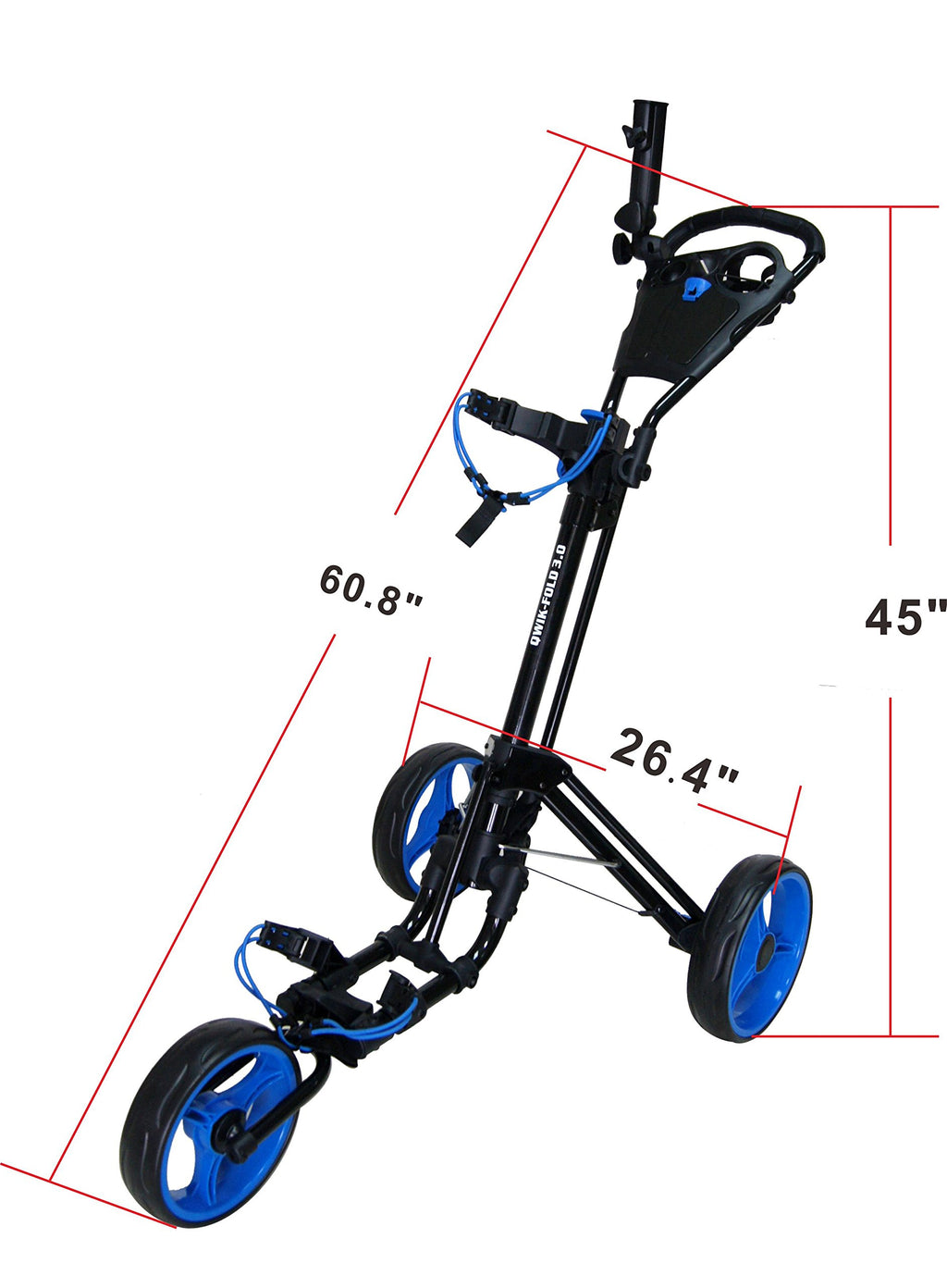 Qwik-Fold 3 Wheel Push Pull Golf Cart - Foot Brake - One Second To Open & Close! (Black/Blue)