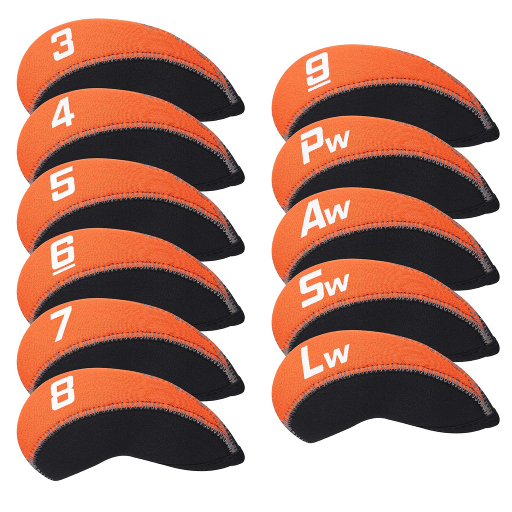 11Pcs/Set Neoprene Iron Headcover Set With Large No. For All Brands Callaway,Ping,Taylormade,Cobra Etc. (Orange & Black)