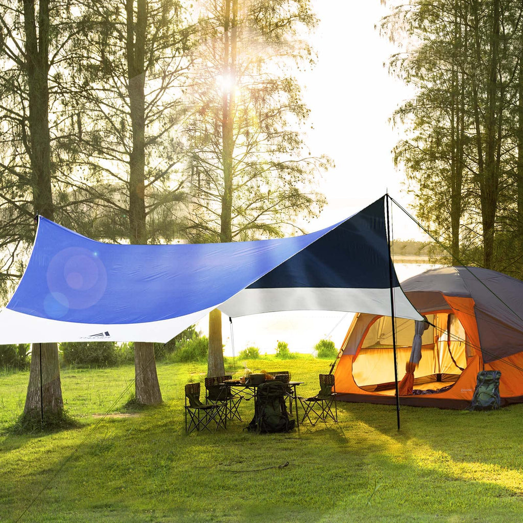Forceatt 12X14Ft Waterproof Anti-Uv Camping Tarp With 2 Poles (Upf50+), Lightweight Sun Shelter For Car, Tent, Hammock In Hiking