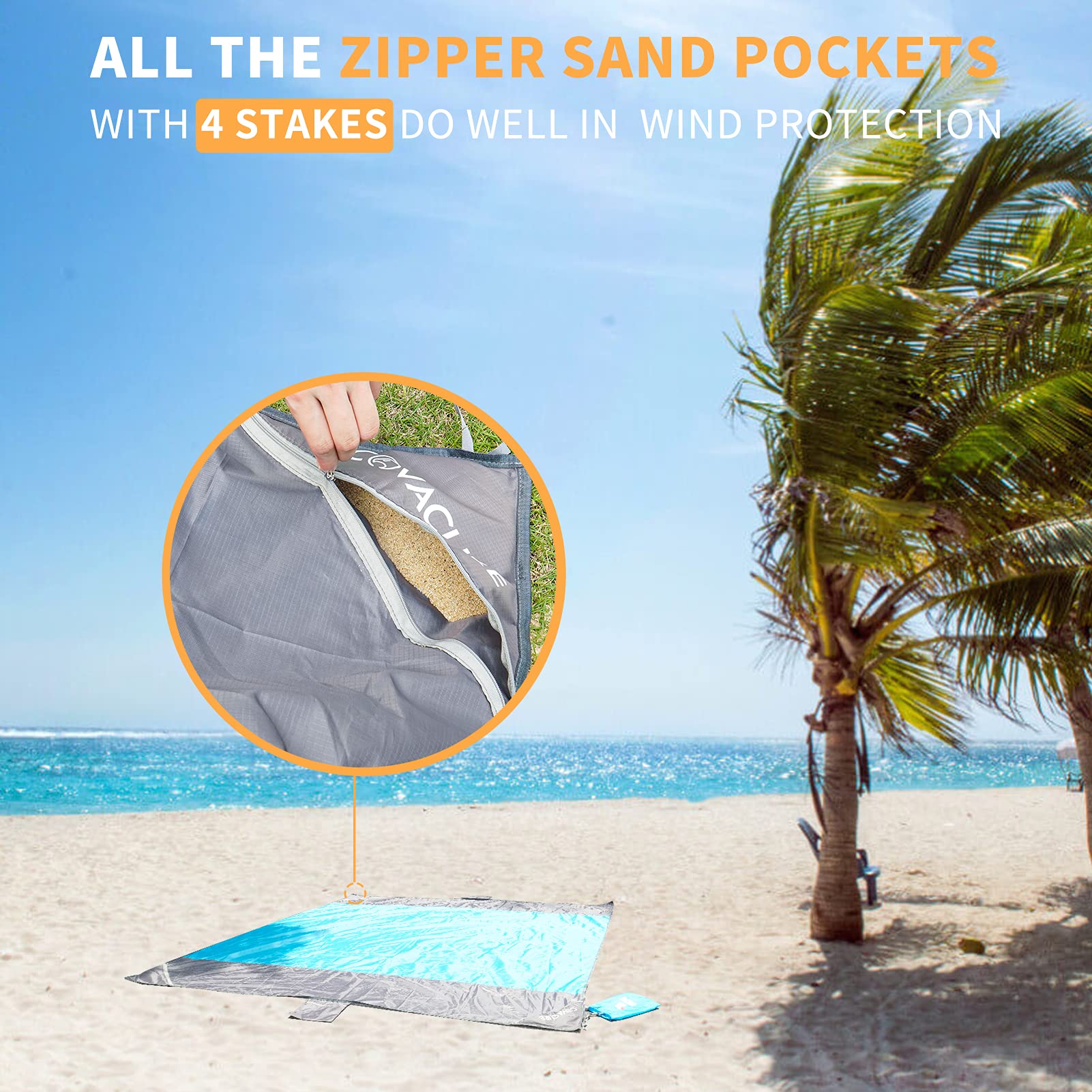 Covacure Beach Blanket Waterproof Sandproof 79   X 83- Large Beach Blanket Sandproof Fits For 4 Adults, Waterproof Beach Mat Wit