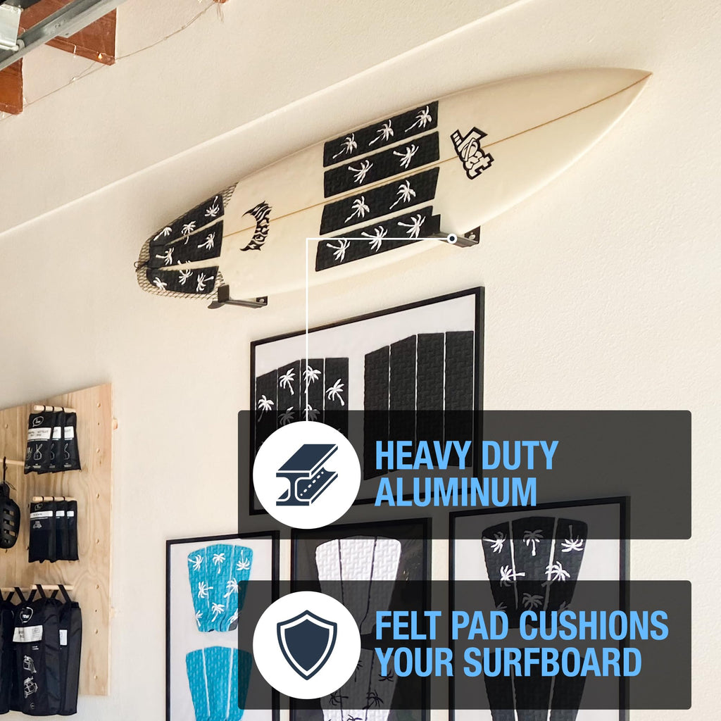 Ho Stevie! Surfboard Wall Mount - Strong Racks Hold Any Size Surfboard - Easy To Install (Hardware Included) - Felt Padding Prot