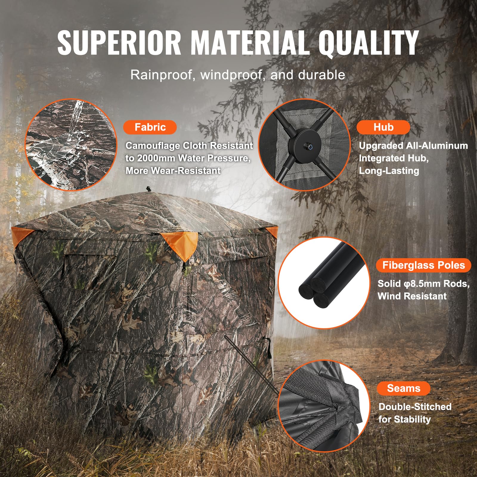 Vevor Hunting Blind, 270 See Through Ground Blind, 1-2 Person Pop Up Deer Blind For Hunting With Carrying Bag, Portable Resilien
