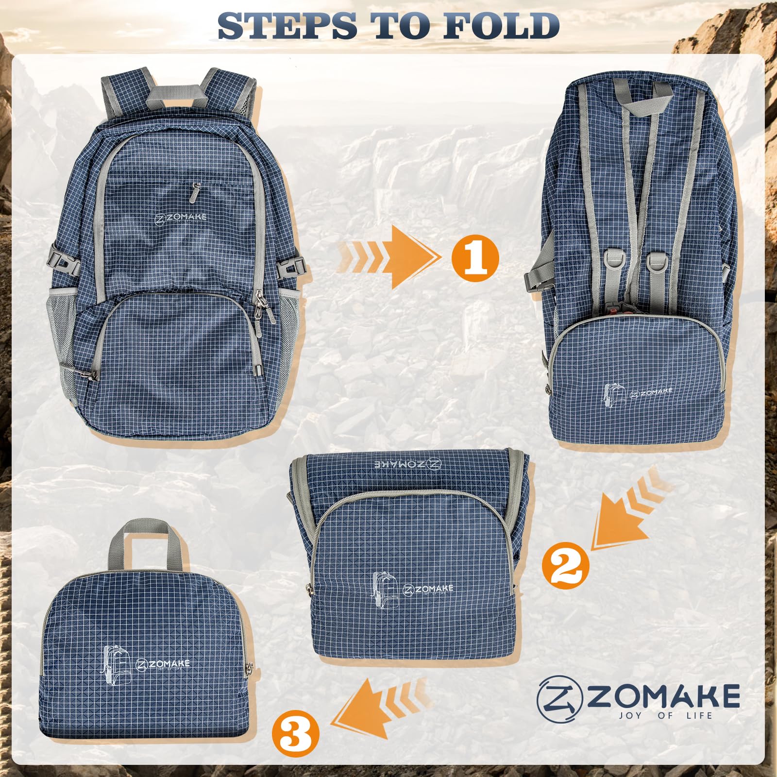 ZOMAKE Lightweight Packable Backpack 30L, Foldable Hiking Backpacks Water Resistant Compact Folding Daypack for Travel(Plaid Roy
