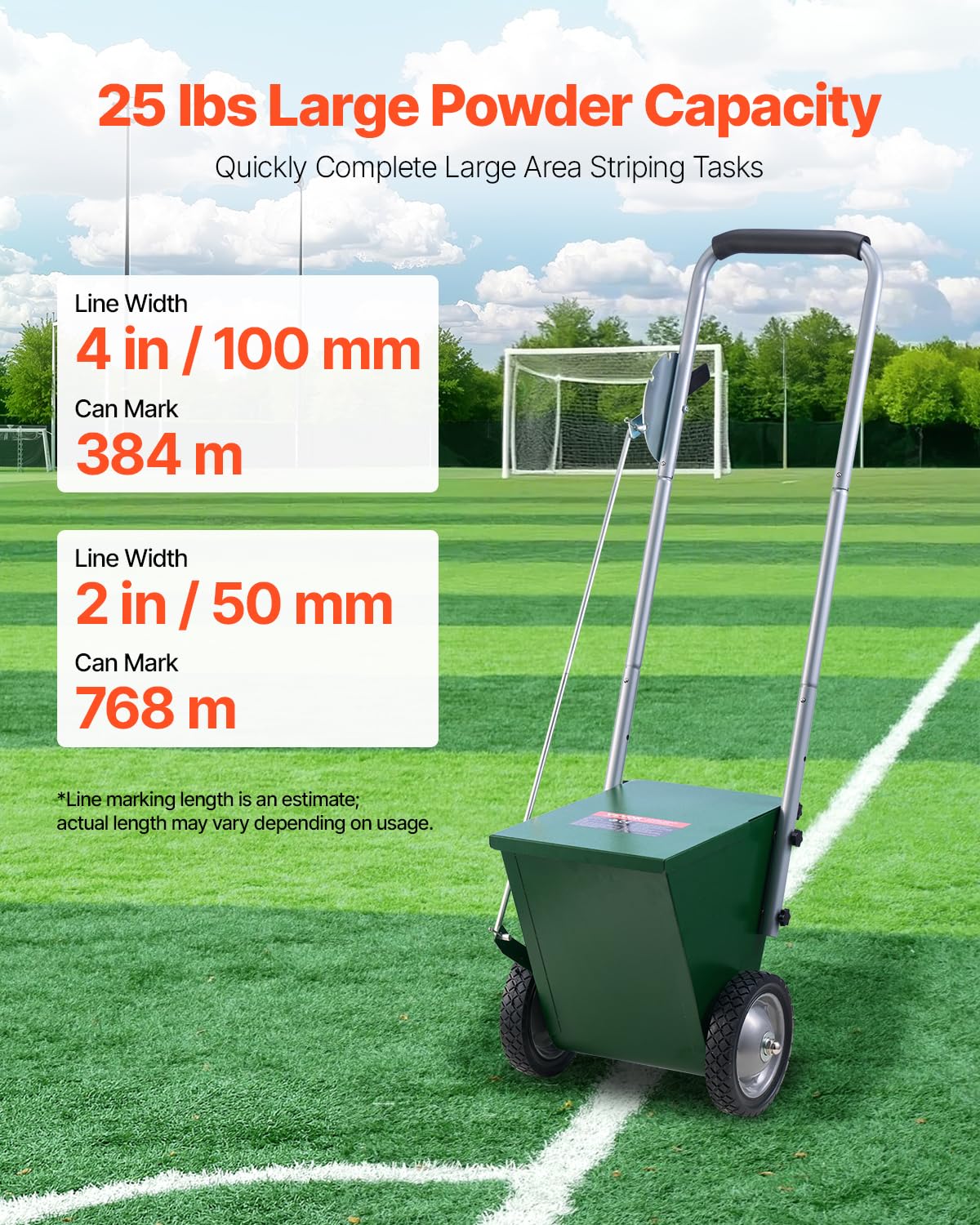Vevor 25 Lbs Dry Line Marker For Baseball & Softball, Adjustable 2 Or 4 Inch Chalk Line Machine, Wheeled With Rubber Handle, Lar