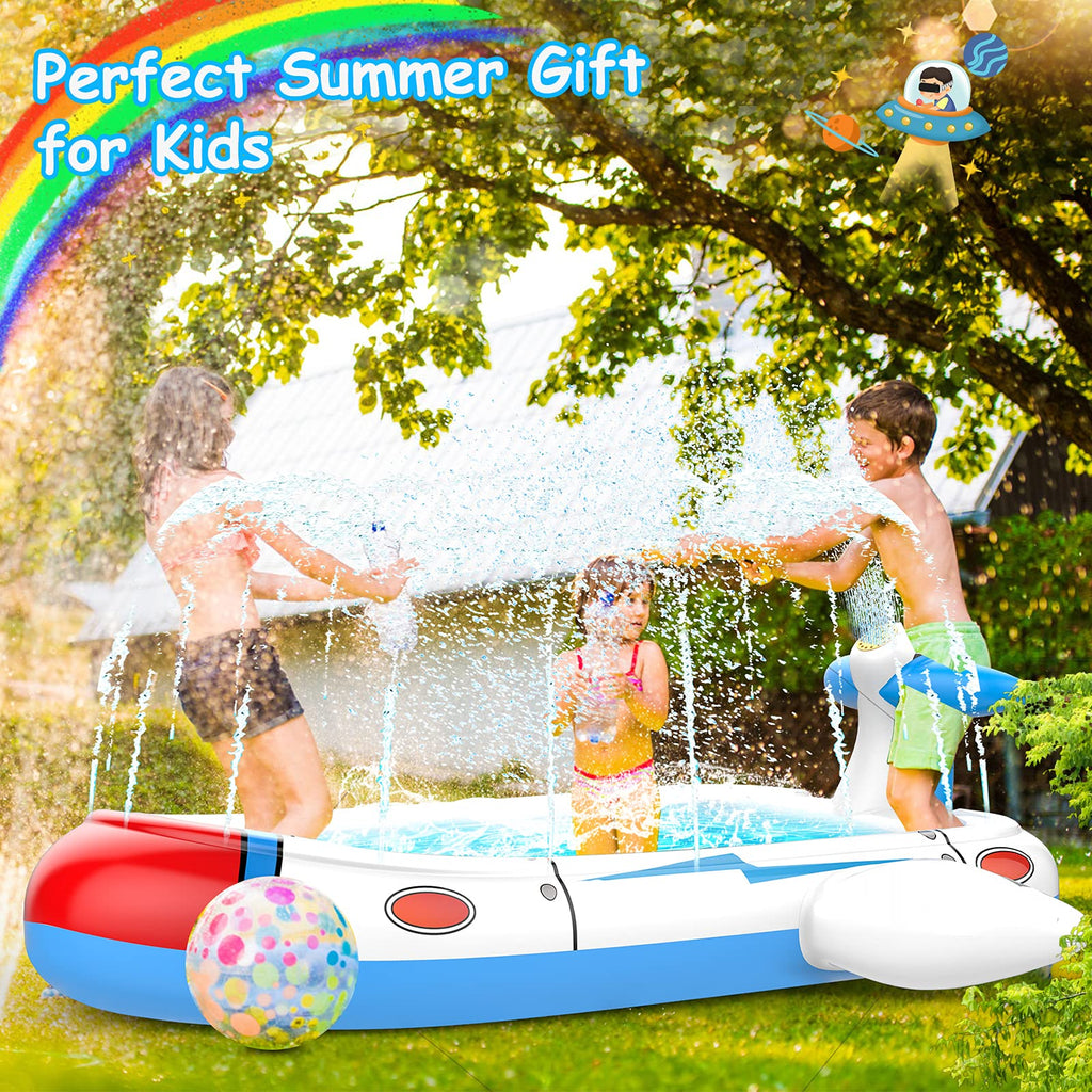 Kiddie Pool For Toddlers, Splash Pad For Kids Ages 4-8, 68'' Inflatable 3-In-1 Swimming Pool, Backyard And Outside Sprinkler Pla