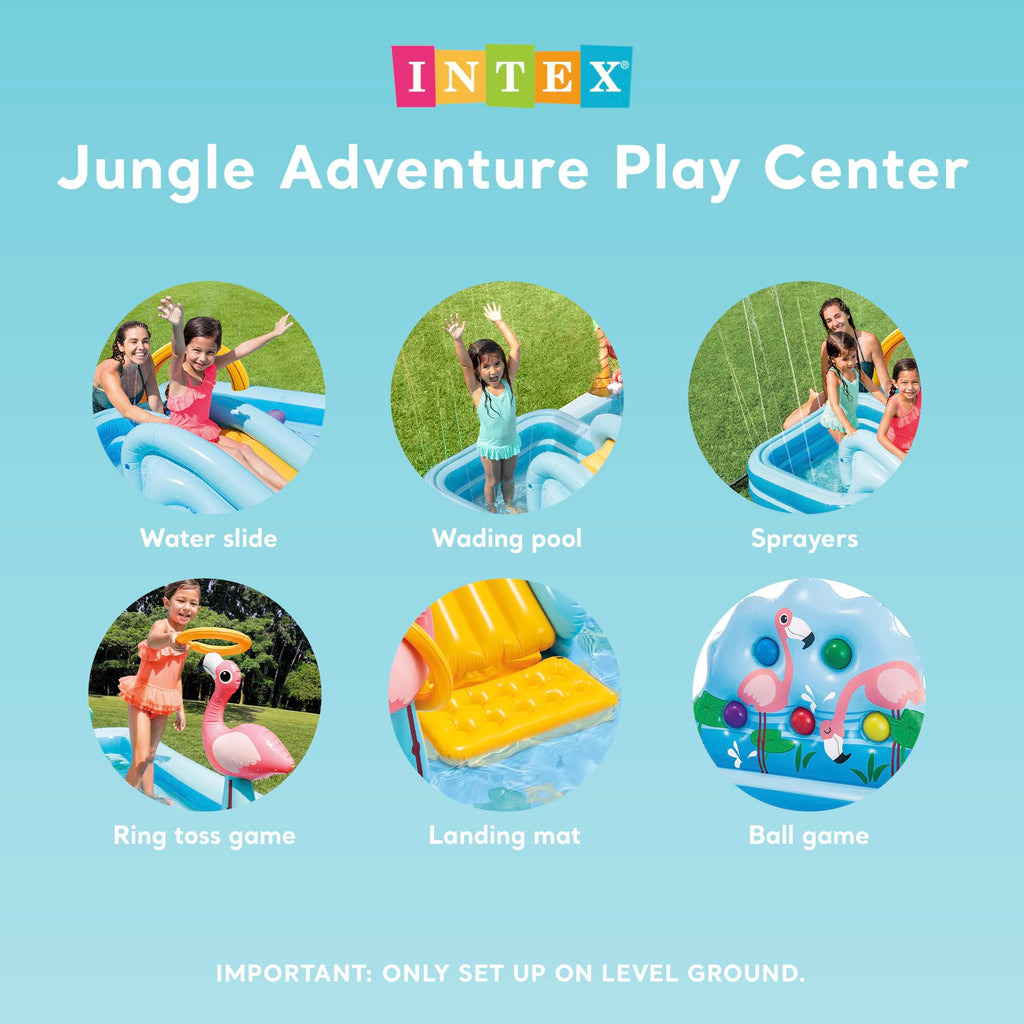 Intex 96'' X 78'' X 28'' Inflatable Jungle Adventure Play Center Spray Kiddie Pool - Backyard Kids Water Slide, Outdoor Blow-Up