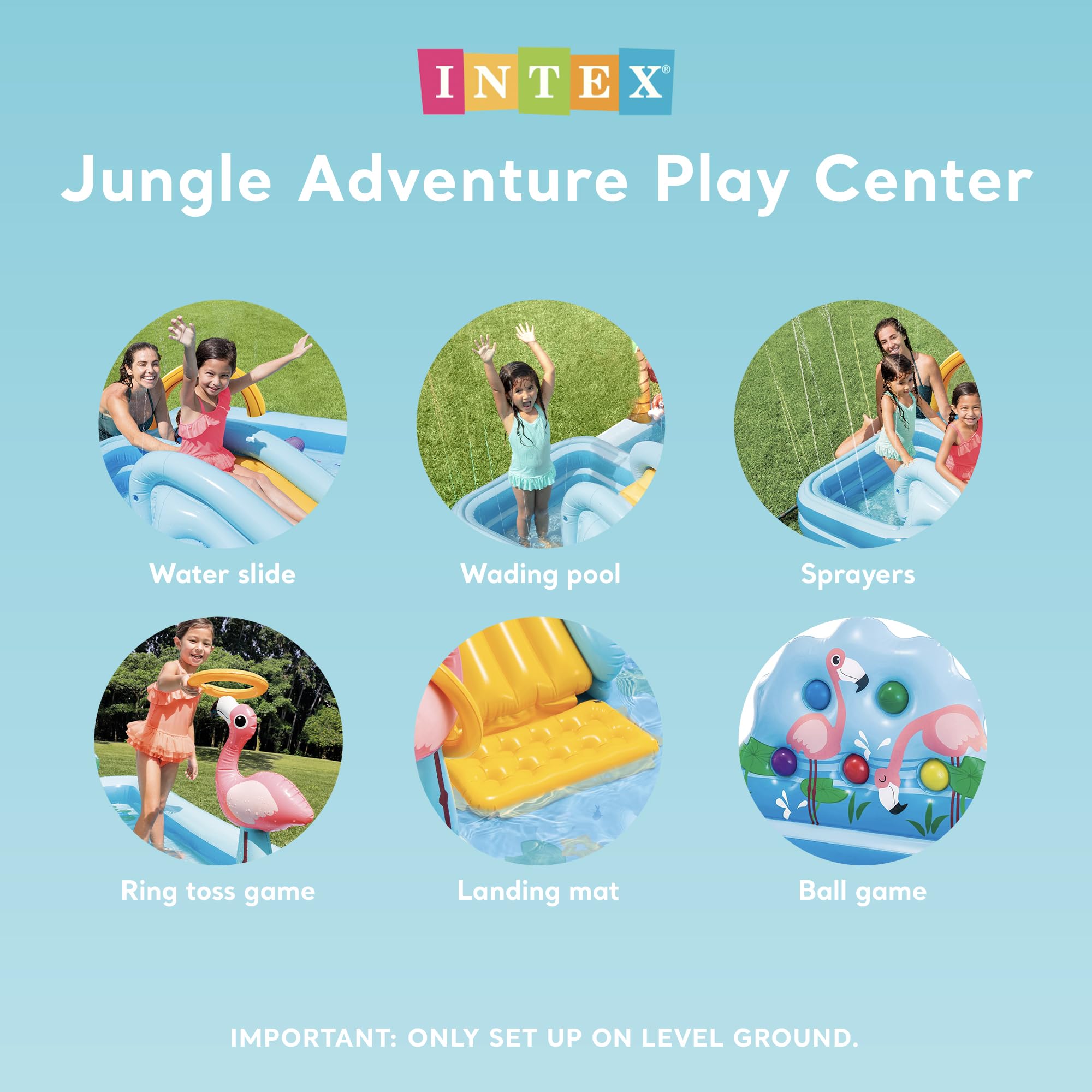 Intex 96'' X 78'' X 28'' Inflatable Jungle Adventure Play Center Spray Kiddie Pool - Backyard Kids Water Slide, Outdoor Blow-Up