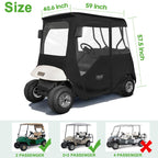 10L0L Golf Cart Enclosure 600D For 2 Passenger Universal Ezgo Txt/Rxv, With 2 Door Zippers, Security Side Mirror Openings, Taill