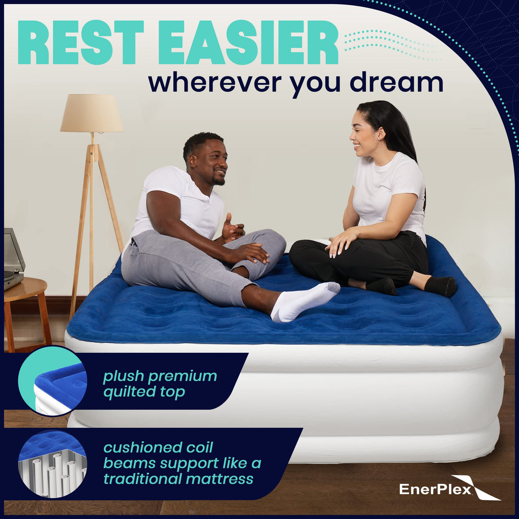 Enerplex Queen Air Mattress With Built-In Pump - 13 Inch Double Height Inflatable Mattress For Camping, Home & Portable Travel -