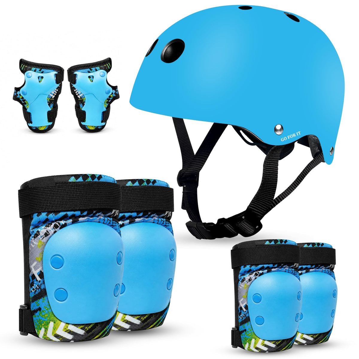Jaspo Safe Ride Protective Set | Full Safety Kit with Helmet, Knee Pads, Elbow Pads & Wrist Guards | ABS Shell, Thick Foam Cushi