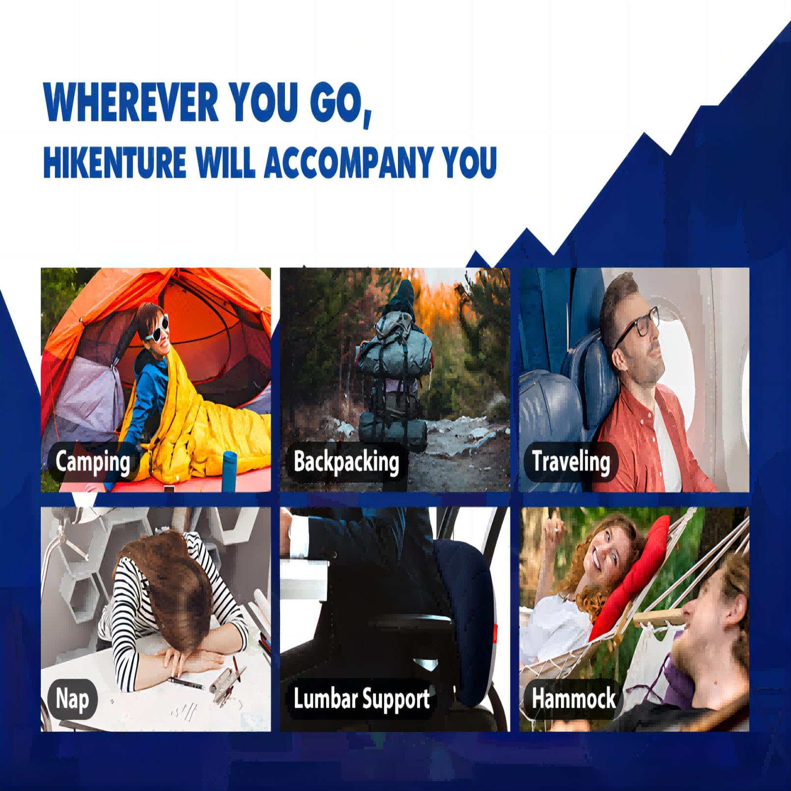 Hikenture Inflatable Pillow For Camping, Washable Backpacking Pillow For Sleeping, Ultralight Blow Up Pillows With Removable Cov