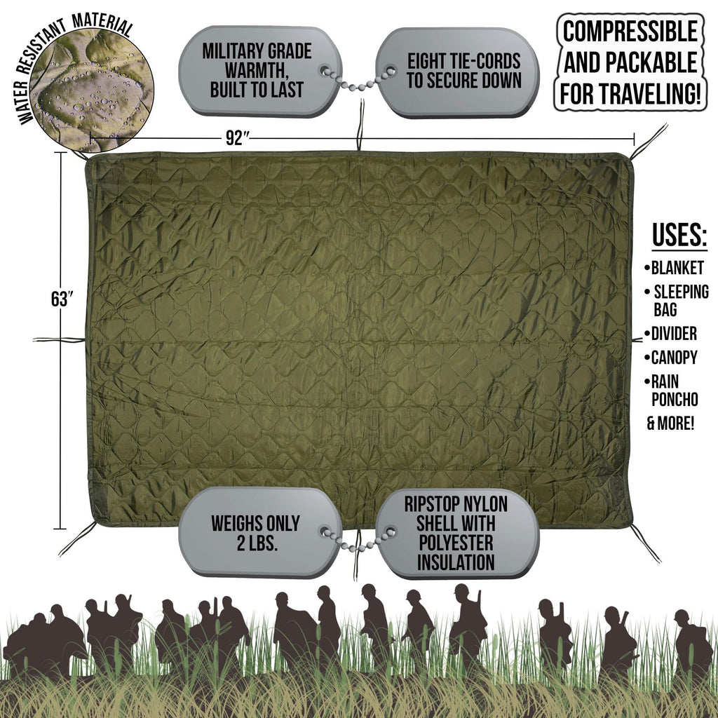 Medals Of America Est. 1976 Od Green Military Poncho Liner Woobie Blanket Nylon 65'' X 88''