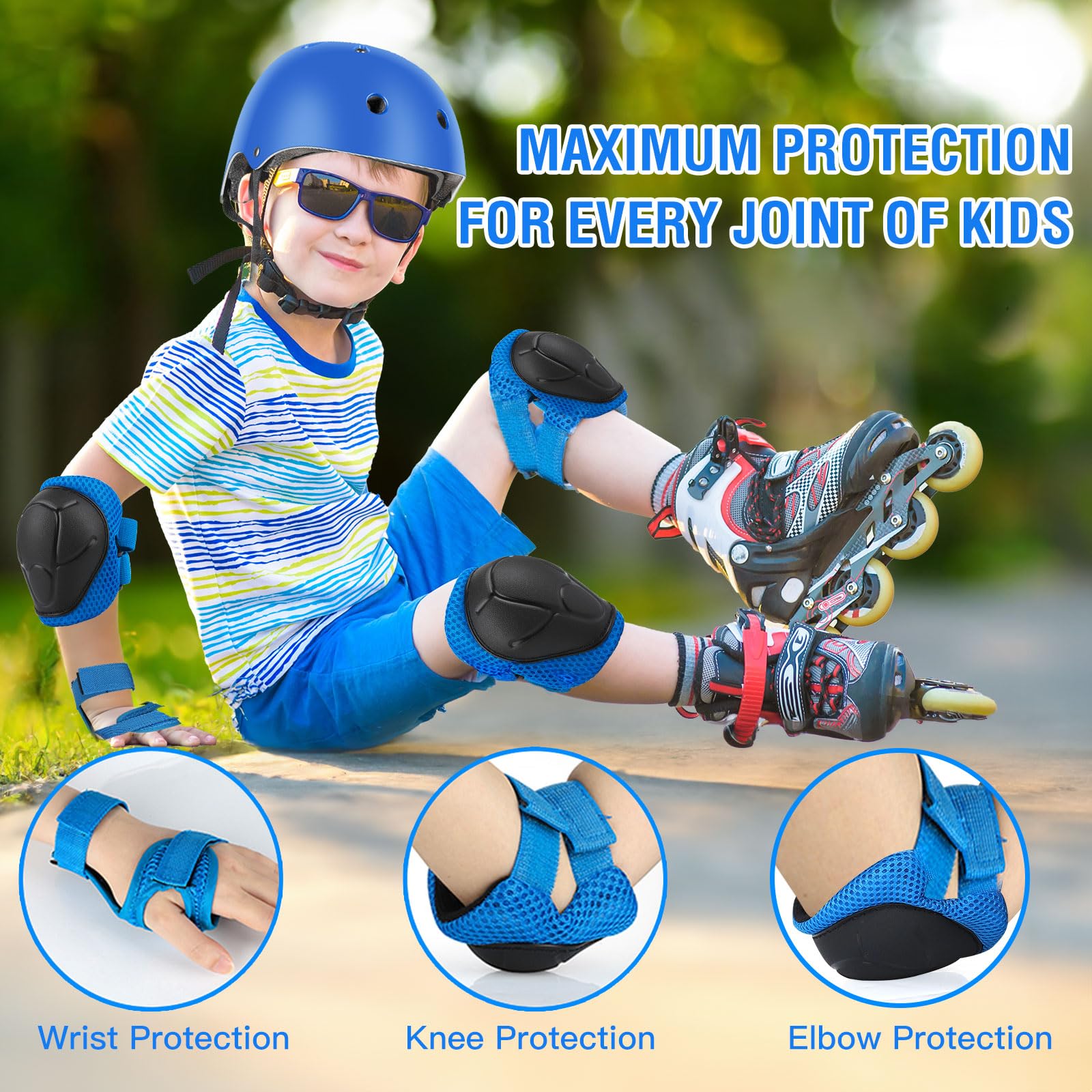 6PCS Kids Protective Gear Set, Knee Pads for Kids 3-10 Years Old, Toddler Elbow Pads, Wrist Guards, Skating Cycling Bike Rollerb