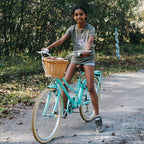 Glerc 24 Inch Beach Cruiser Bike, 6-Speed Hybrid City Bicycle for Girls Youth and Over 6 Years Old, Missy Bike with Wicker Baske