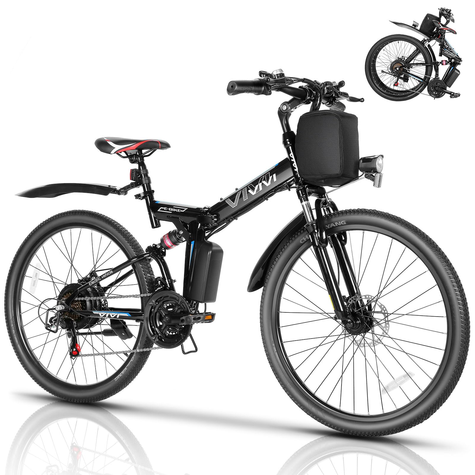 Vivi M026Tgb Electric Bike 26'' Electric Bike For Adults, Folding Electric Mountain Bike With 500W Motor, 48V Removable Lithium-