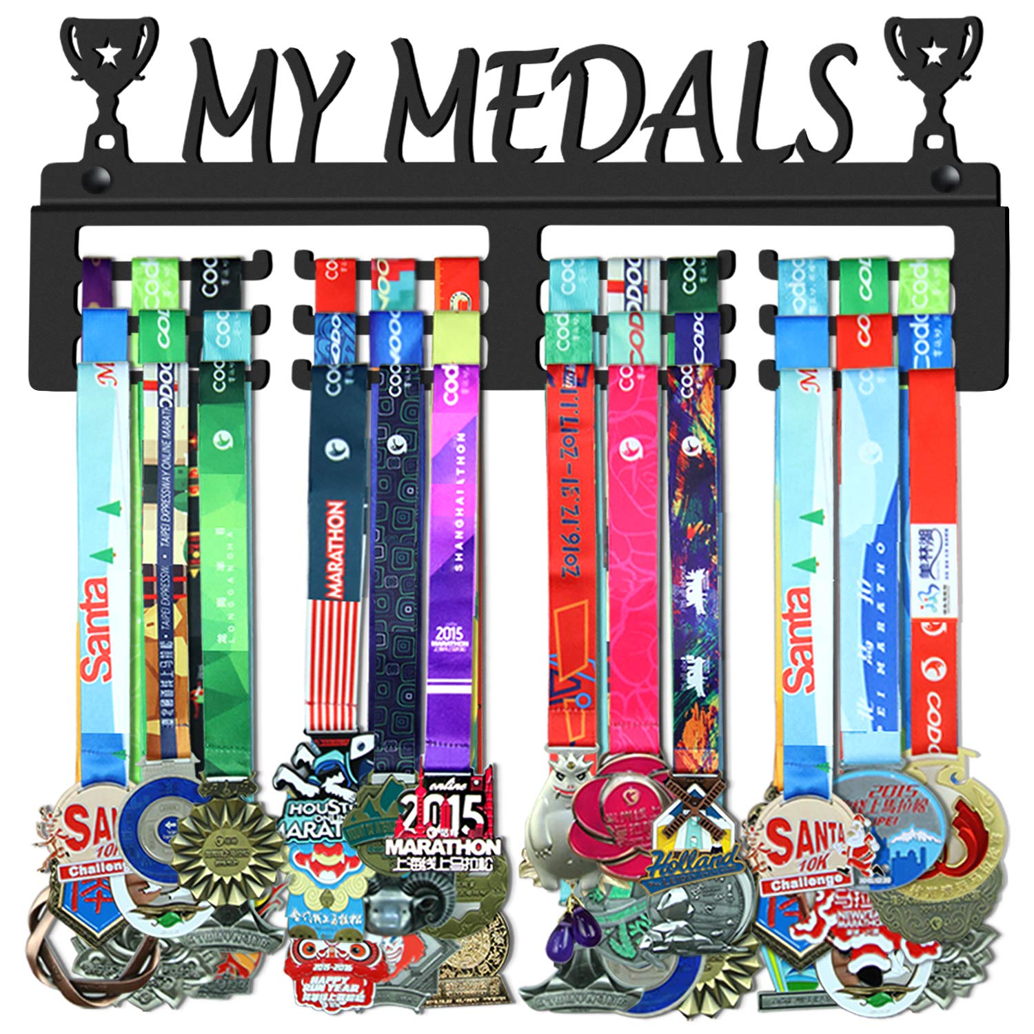 Genovese My Medals Holder Display Hanger Rack Frame,Black Sturdy Steel Metal,Wall Mounted Over 50 Medals Easy To Install