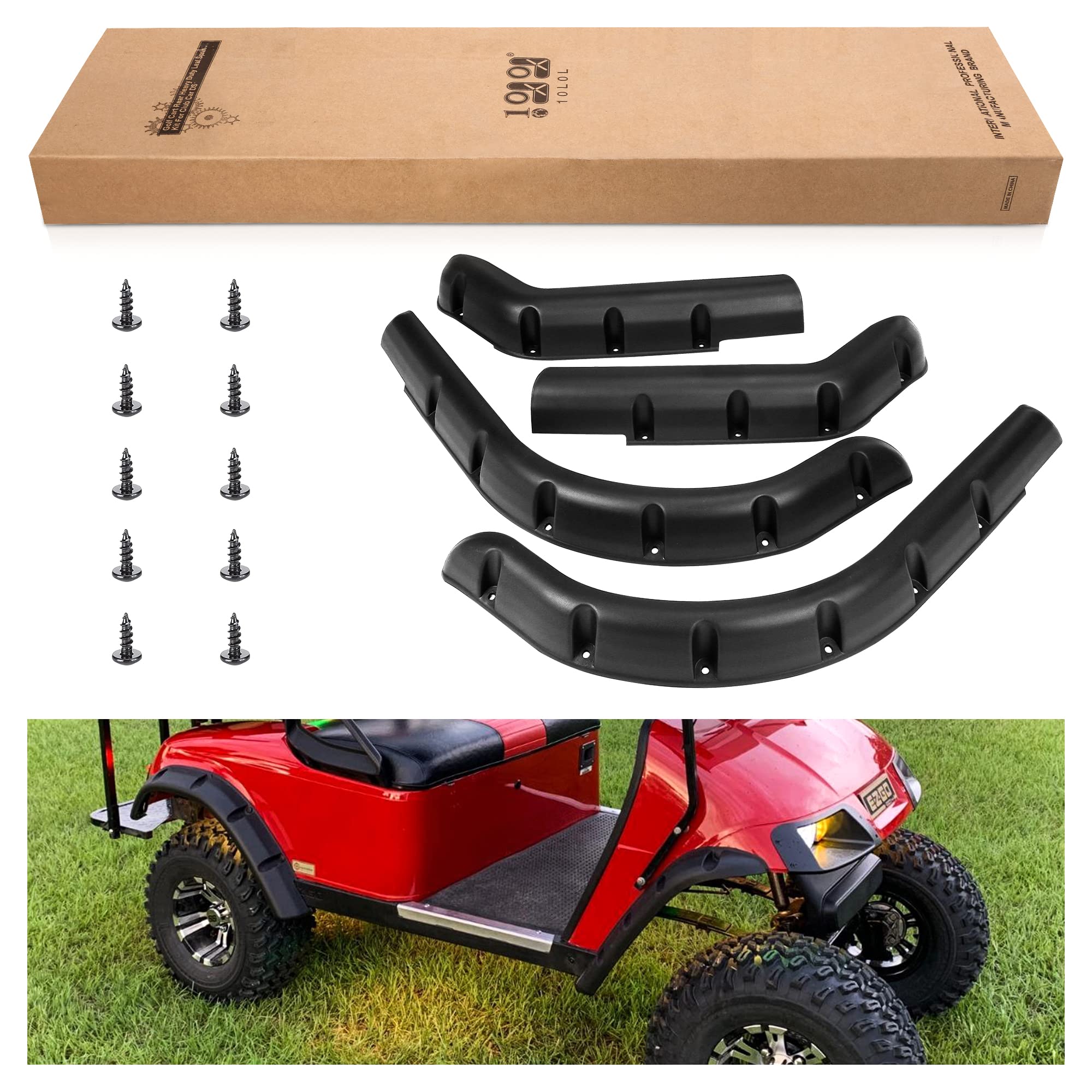 10L0L Golf Cart Standard Fender Flares Front And Rear For Ezgo Txt 1998-2013 Gas/Electric Golf Carts With Metal Hardware (Set Of