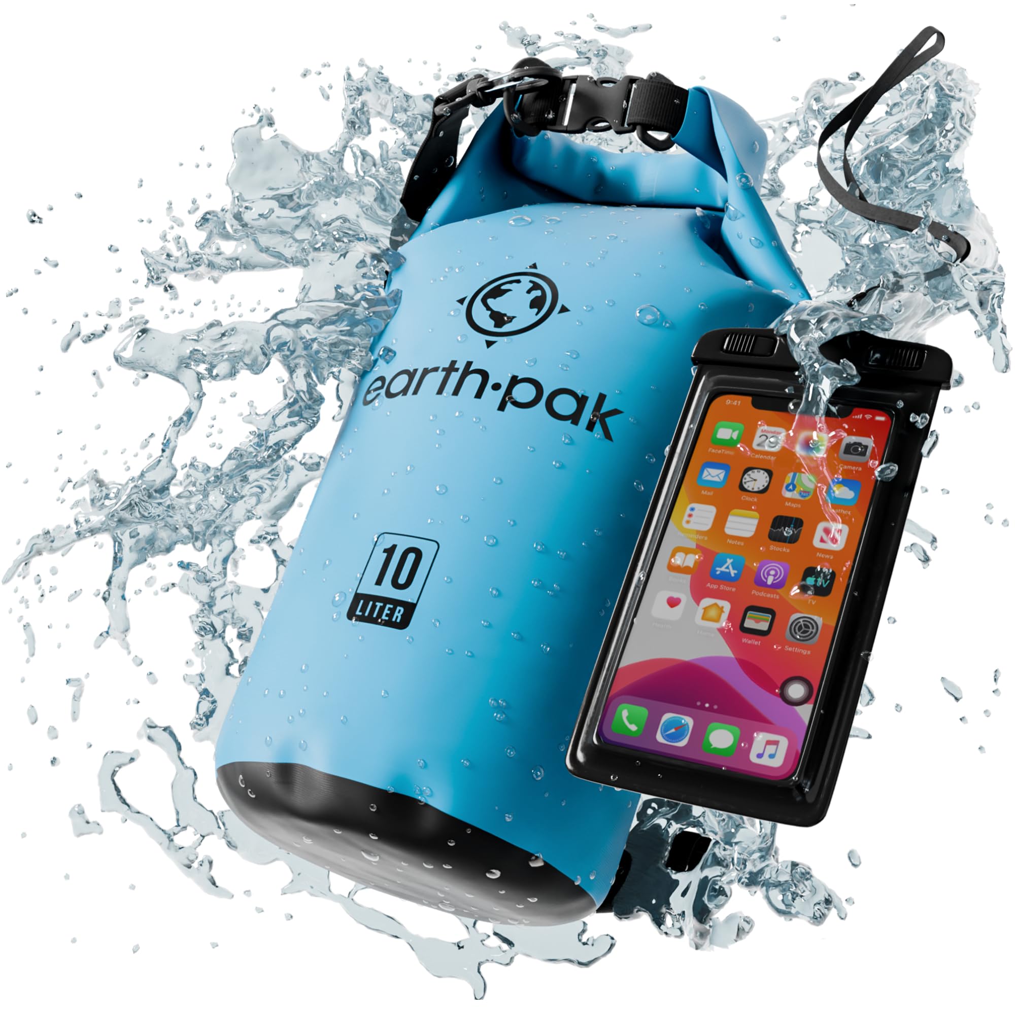Earth Pak Waterproof Dry Bag - Roll Top Waterproof Backpack Sack Keeps Gear Dry for Kayak with Waterproof Phone Case