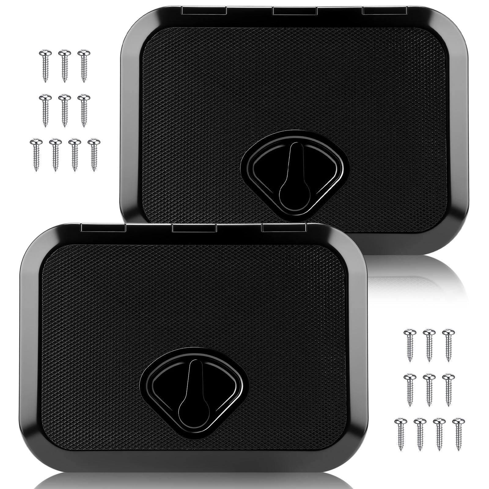 Datanly 2 Pcs Marine Deck Access Hatch 14.76   10.63 Black Rectangle Boat Deck Hatch & Lid with 20 Screws Non Slip Surface for M