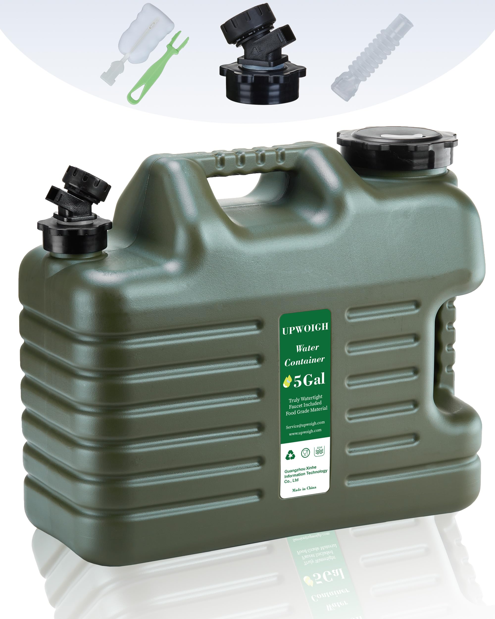 Upwoigh 5 Gallon Water Jug/Container, Truly No Leakage Large Military Green Water Tank,Bpa Free Portable Emergency Water Storage