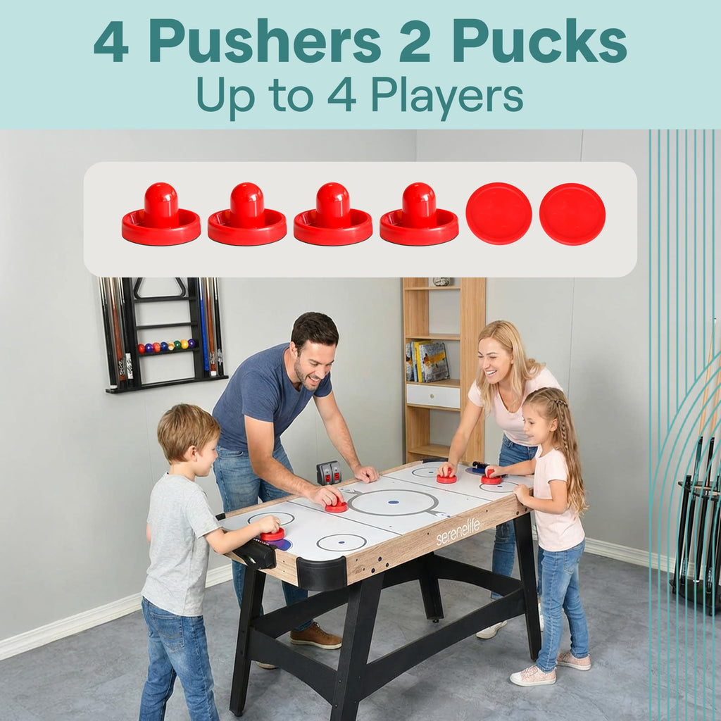 SereneLife 58 Air Hockey Game Table, w/ Built-in Score Tracker & Puck Dispenser, Digital LED Scoreboard & Accessories