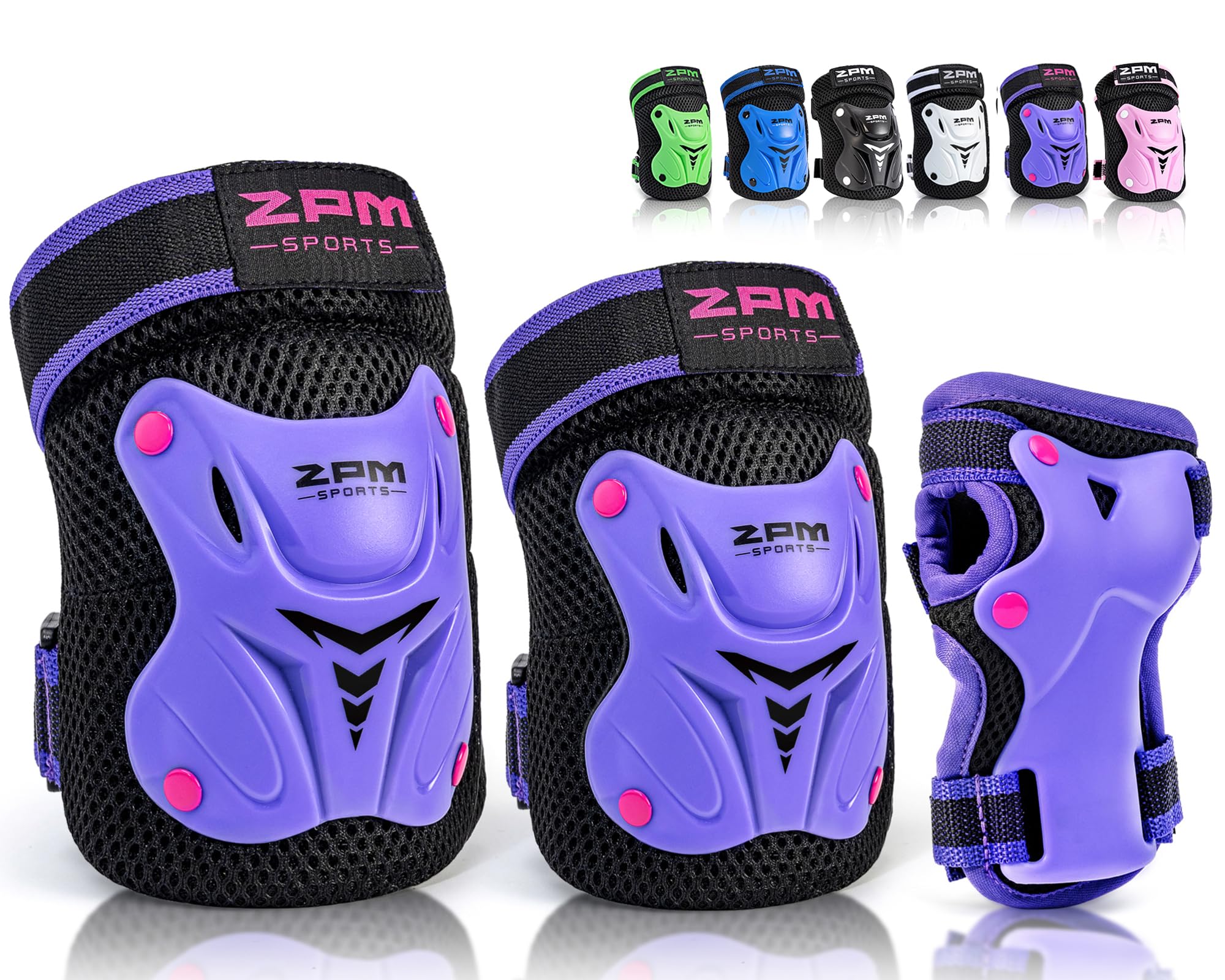 2PM SPORTS Knee Pads for Kids, Wrist Guards Knee and Elbow Pads Set with Drawstring Bag, Protective Gear Set for Girls Boys Roll