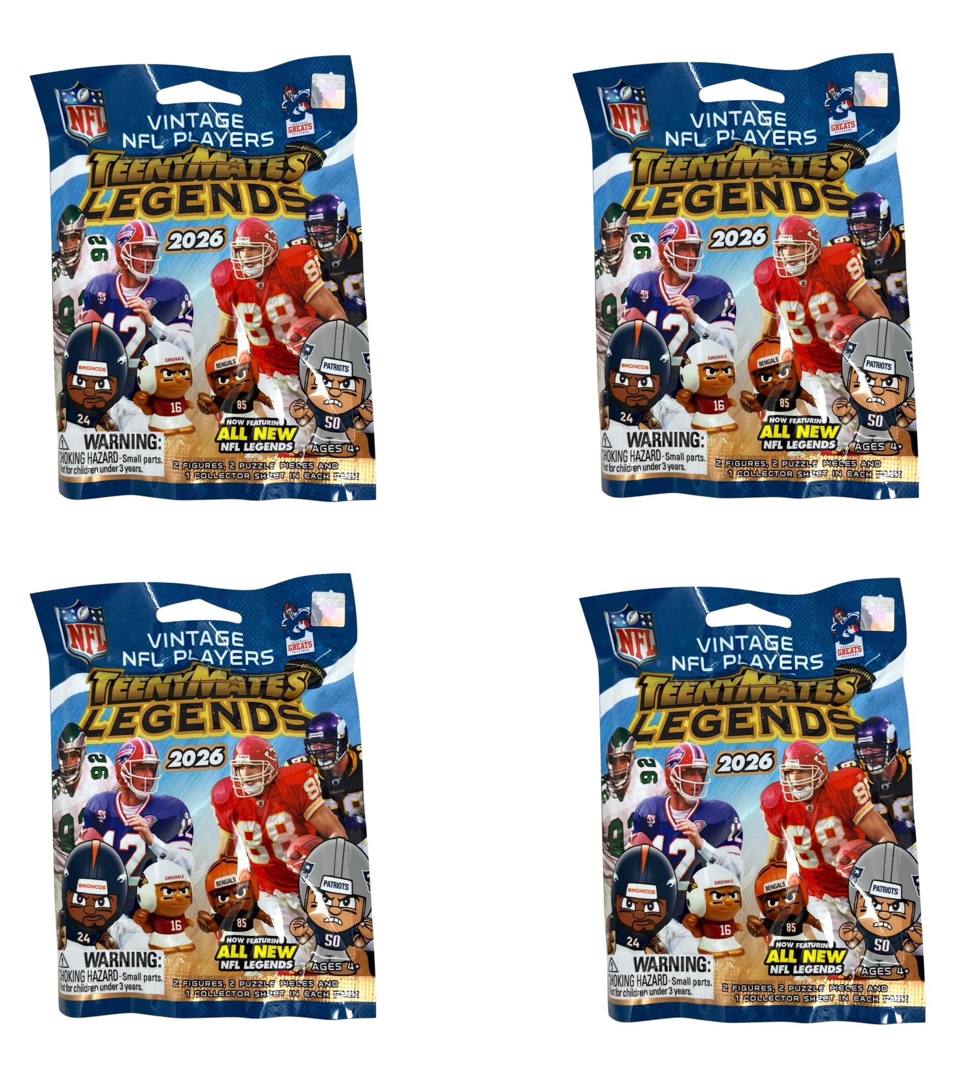 Teenymates Party Animal 2026 NFL Legends Series 4 Figures, Team Colors, One Size NFL Legends 2026 4 Blind Pack Lot