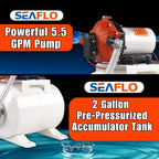 Seaflo 55-Series Water Pump And Accumulator Tank System - 12V Dc, 5.5 Gpm, 60 Psi, 2 Gallon Tank