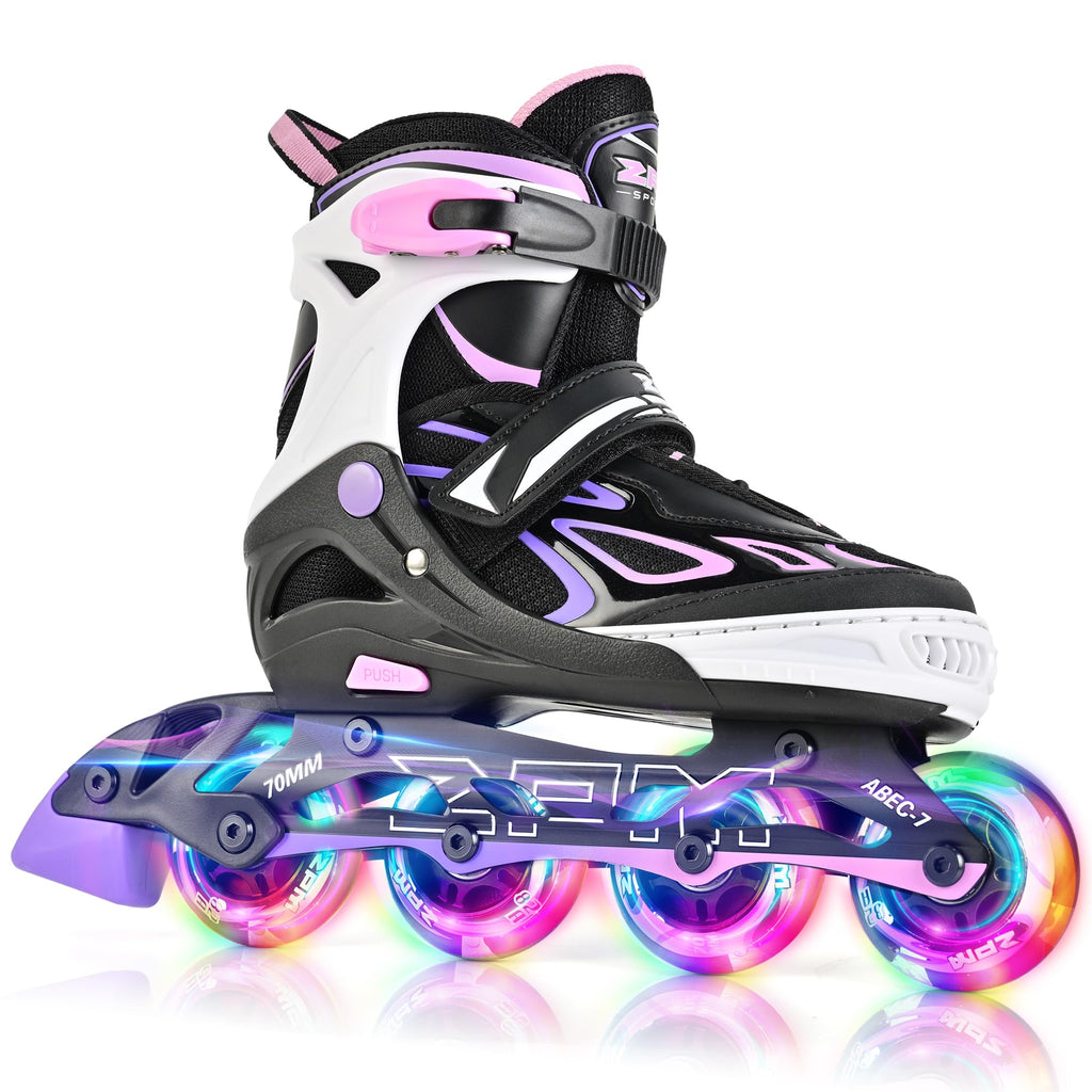2PM SPORTS Vinal Inline Skates for Girls Boys Kids Ages 5-8 8-12 with Adjustable Illuminating Wheels, Inline Roller Skates for Y